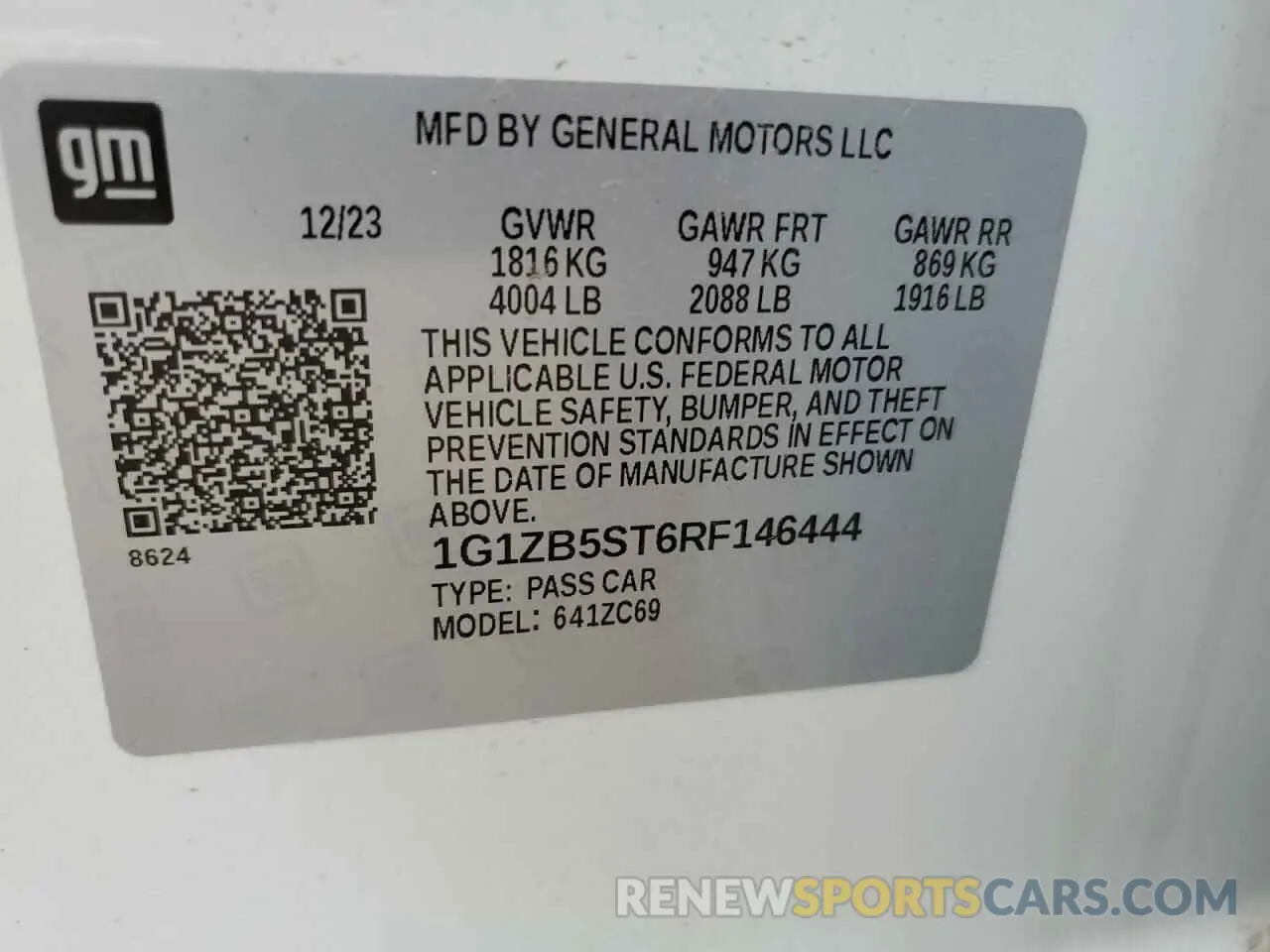 12 fotografías del automóvil dañado 1G1ZB5ST6RF146444 CHEVROLET MALIBU 2024