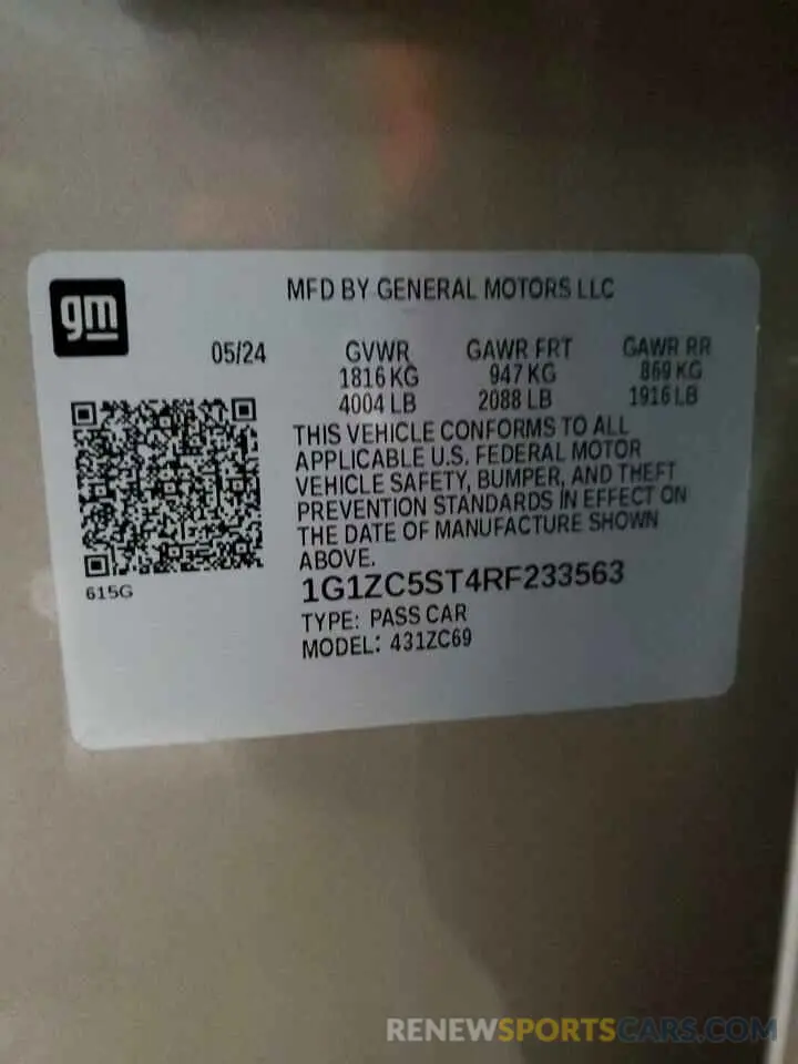 12 fotografías del automóvil dañado 1G1ZC5ST4RF233563 CHEVROLET MALIBU 2024