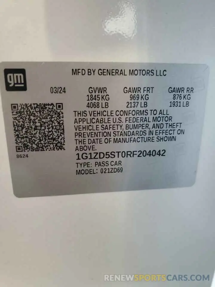 12 fotografías del automóvil dañado 1G1ZD5ST0RF204042 CHEVROLET MALIBU 2024