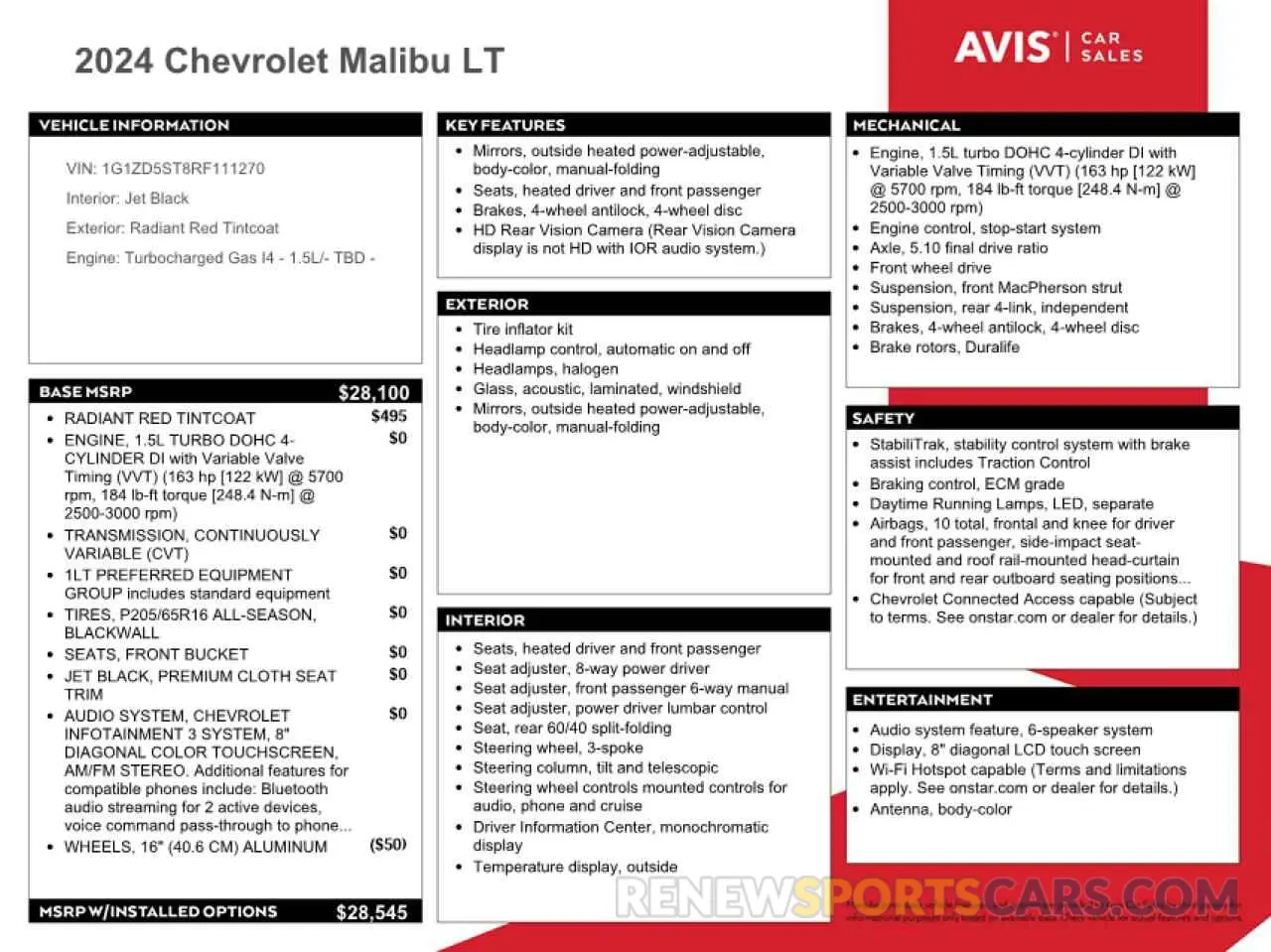12 fotografías del automóvil dañado 1G1ZD5ST8RF111270 CHEVROLET MALIBU 2024