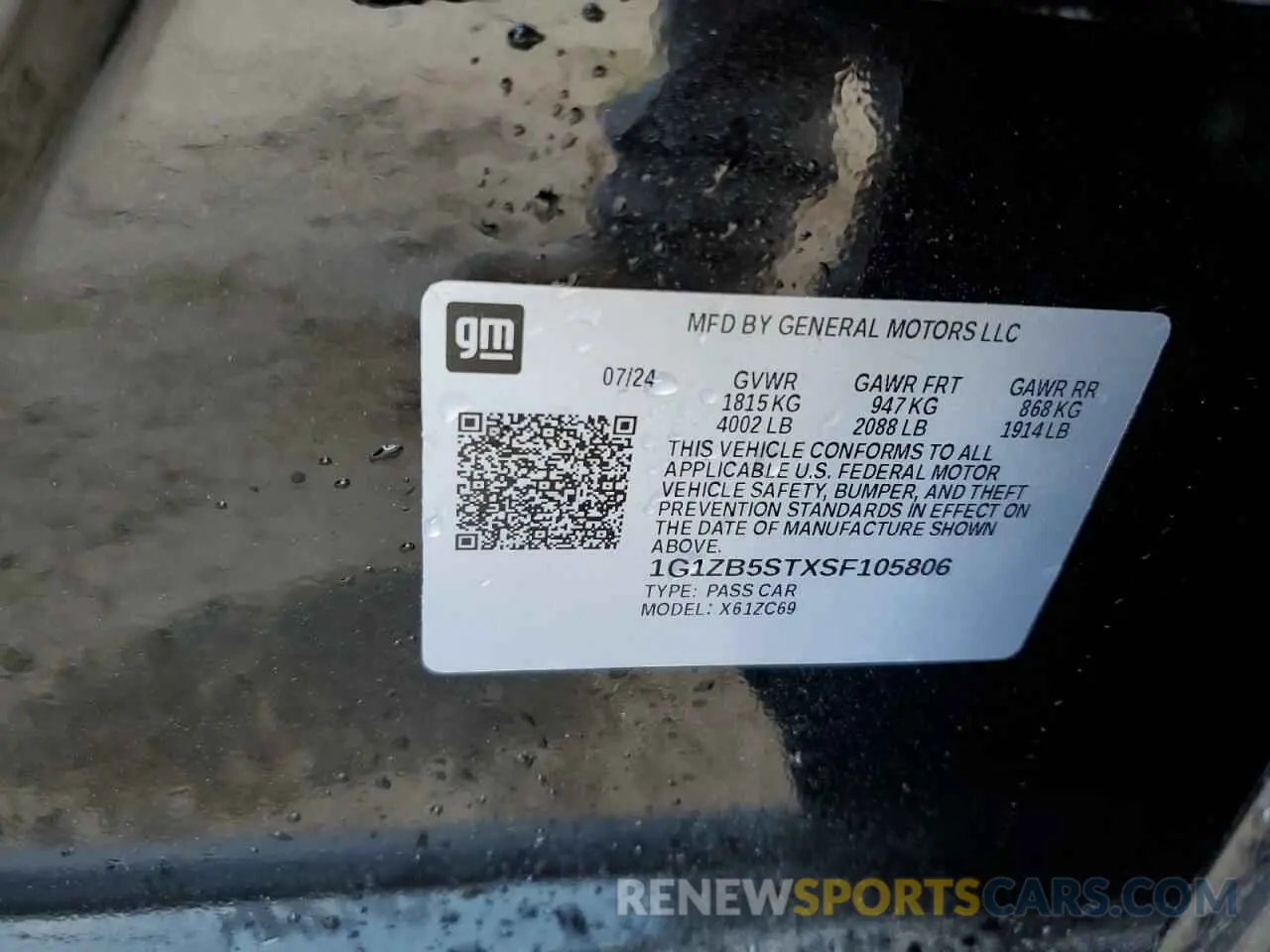 12 fotografías del automóvil dañado 1G1ZB5STXSF105806 CHEVROLET MALIBU 2025