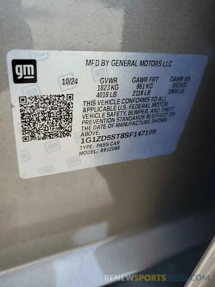 12 fotografías del automóvil dañado 1G1ZD5ST8SF147109 CHEVROLET MALIBU 2025