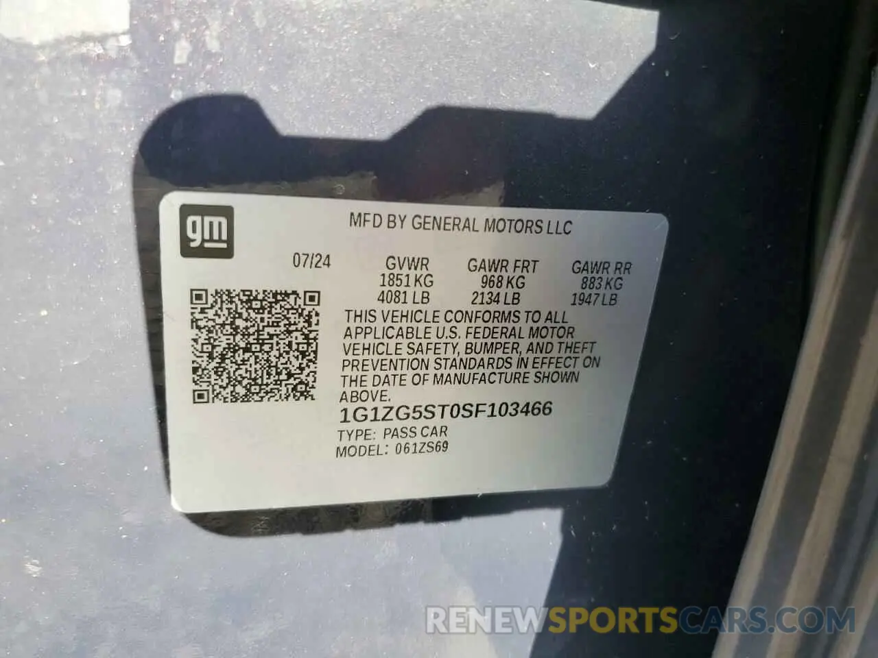13 fotografías del automóvil dañado 1G1ZG5ST0SF103466 CHEVROLET MALIBU 2025