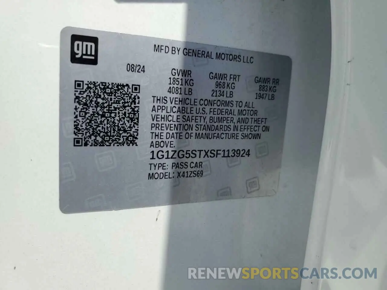 13 fotografías del automóvil dañado 1G1ZG5STXSF113924 CHEVROLET MALIBU 2025