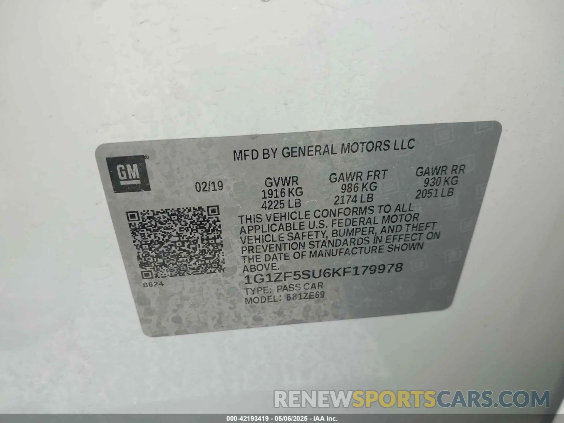 9 fotografías del automóvil dañado 1G1ZF5SU6KF179978 CHEVROLET MALIBU HYBRID 2019