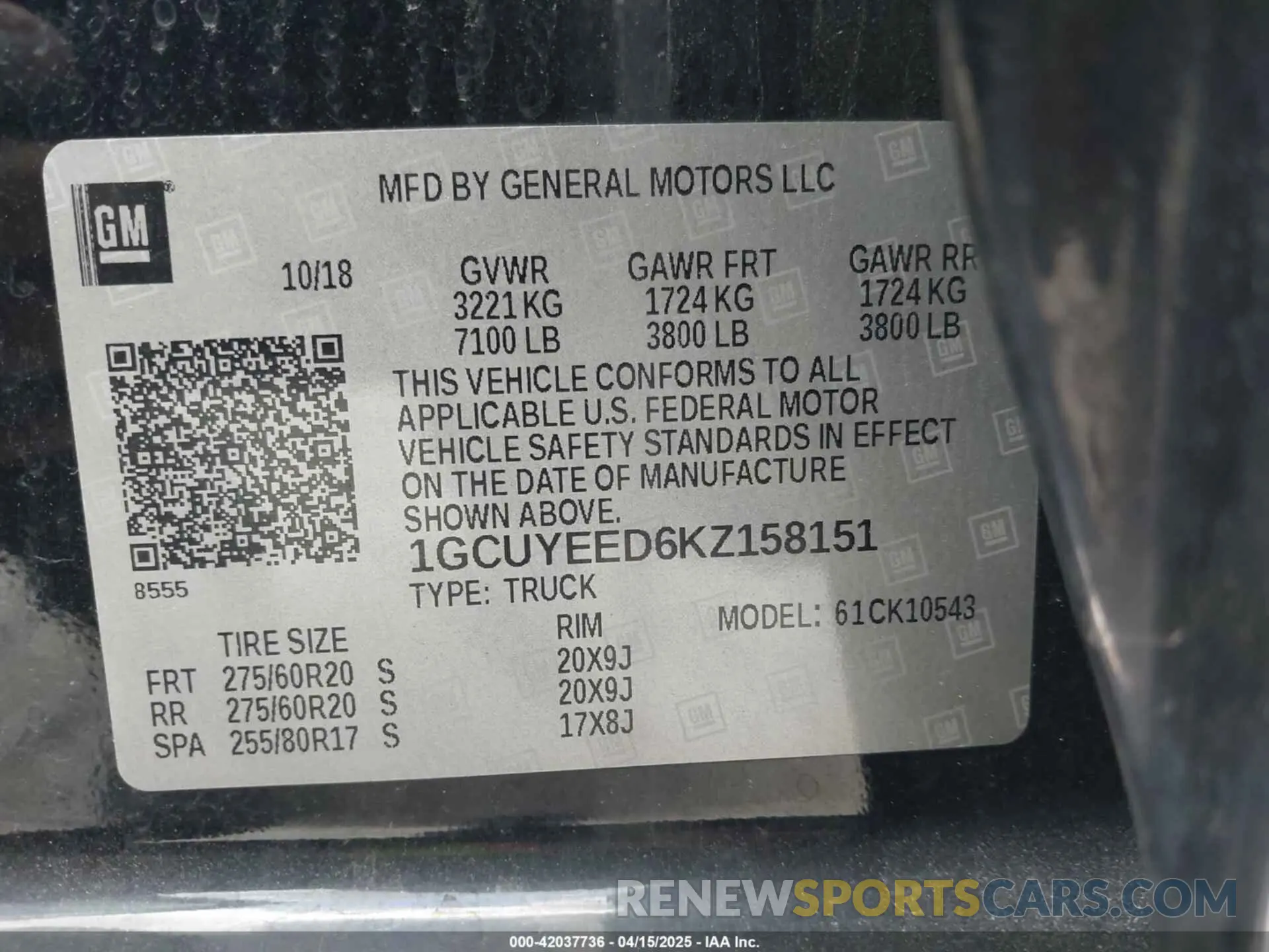 9 fotografías del automóvil dañado 1GCUYEED6KZ158151 CHEVROLET SILVERADO 1500 2019