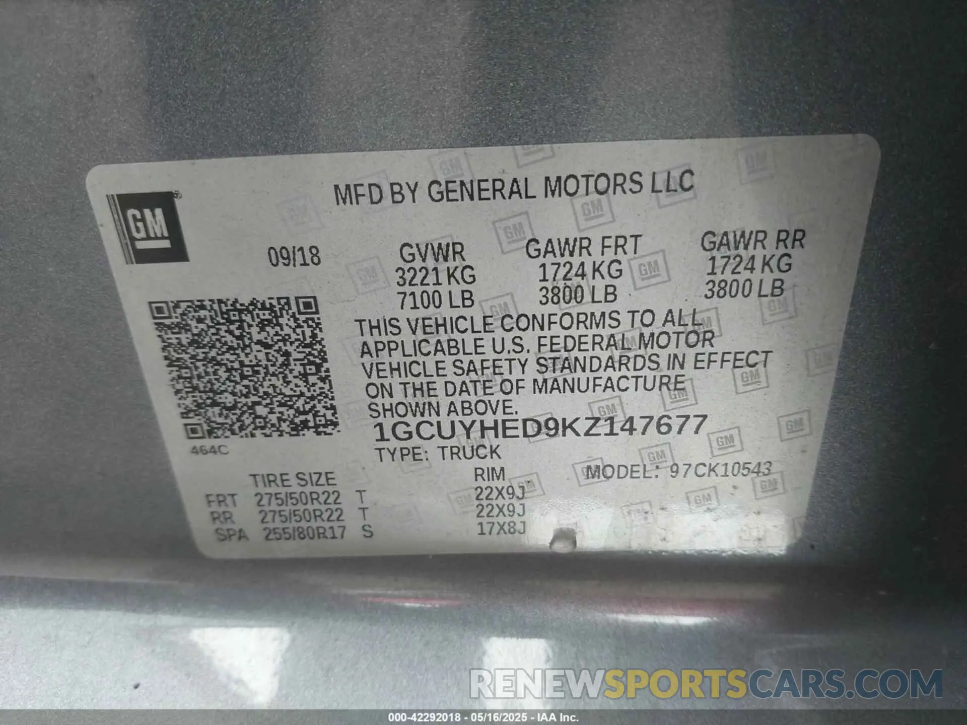 9 fotografías del automóvil dañado 1GCUYHED9KZ147677 CHEVROLET SILVERADO 1500 2019