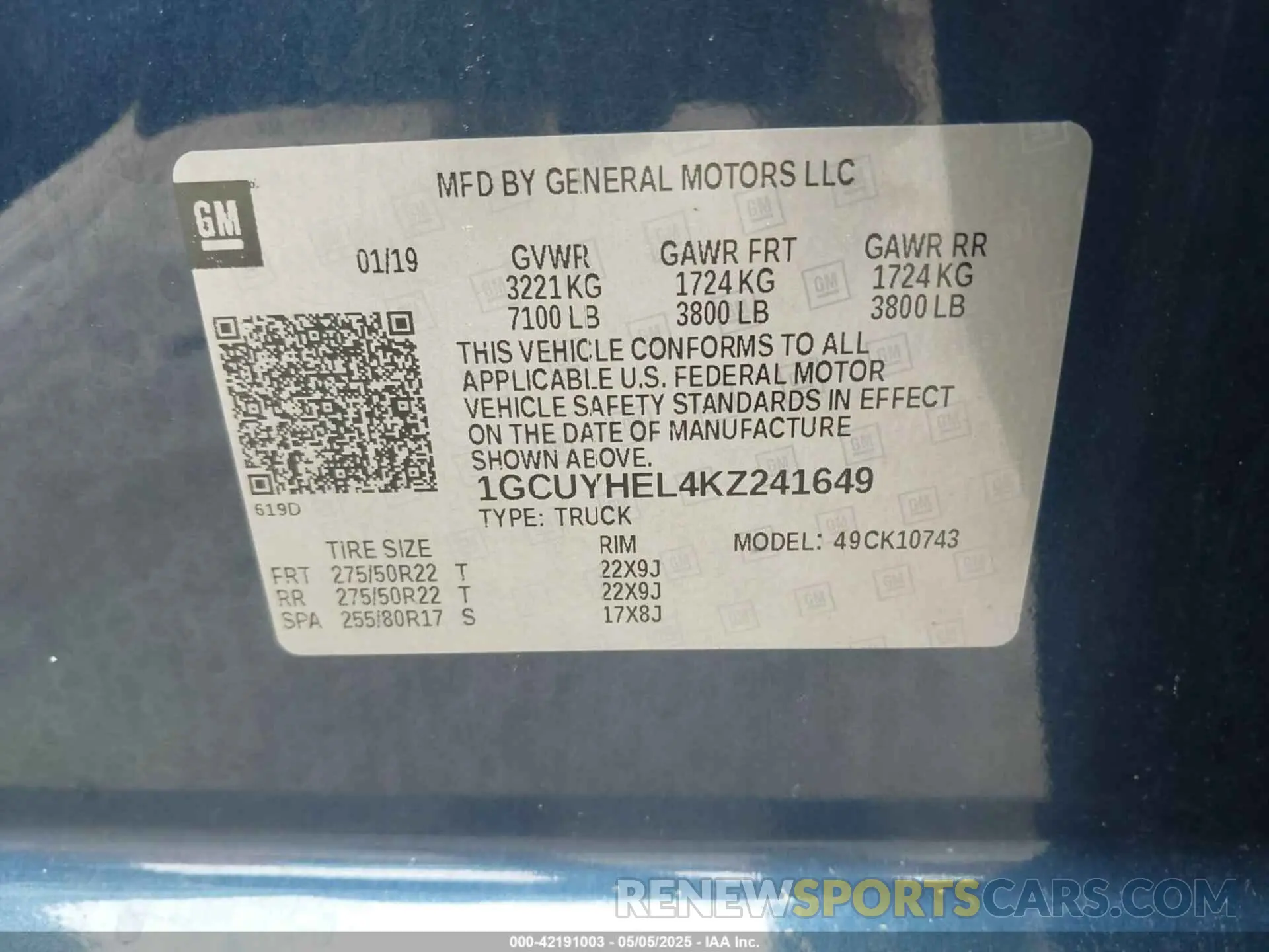 9 fotografías del automóvil dañado 1GCUYHEL4KZ241649 CHEVROLET SILVERADO 1500 2019