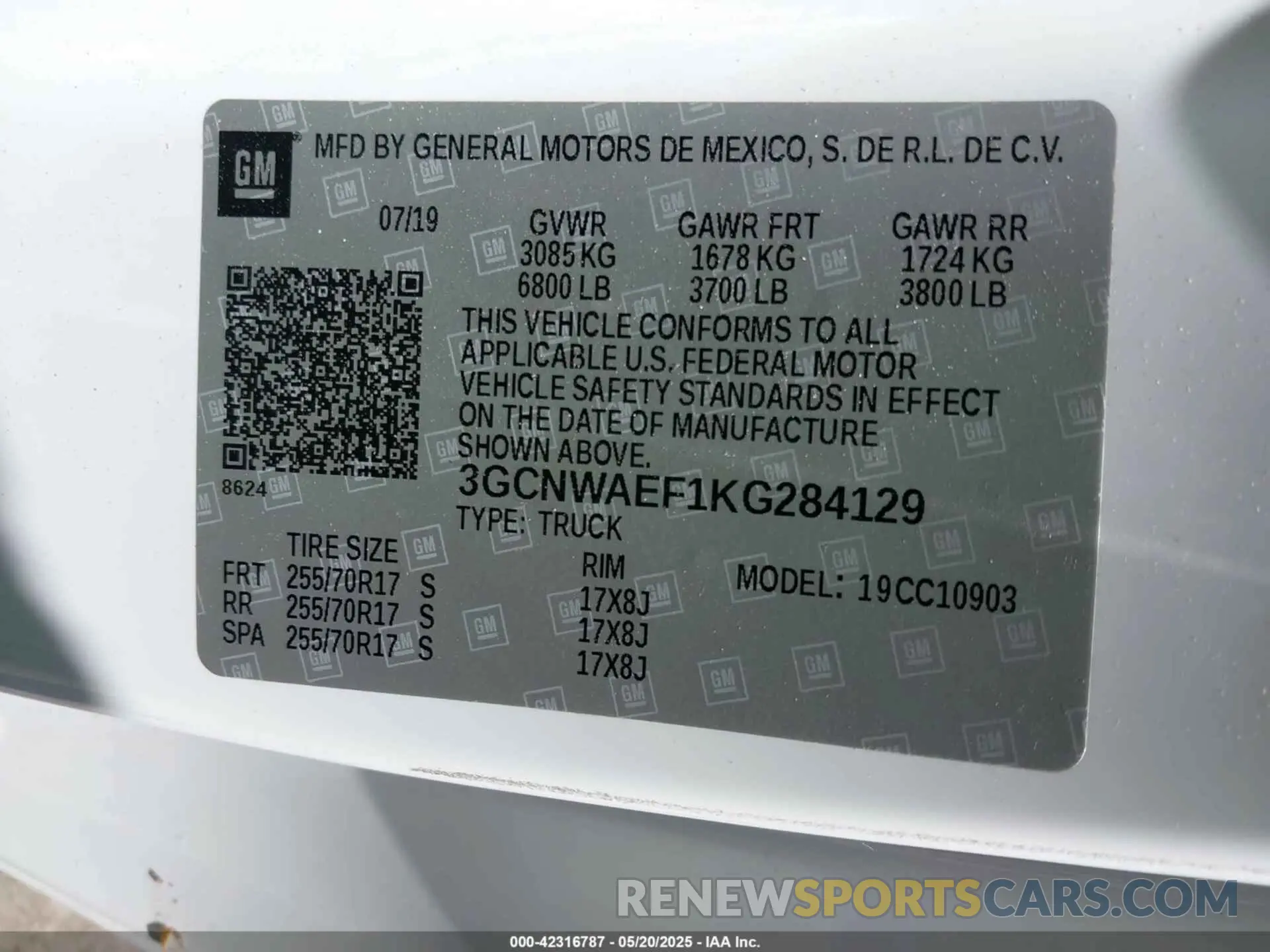 9 fotografías del automóvil dañado 3GCNWAEF1KG284129 CHEVROLET SILVERADO 1500 2019