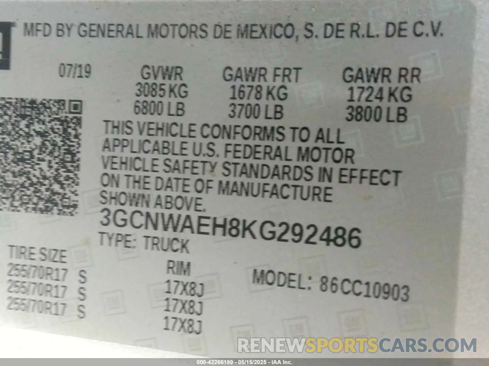 9 fotografías del automóvil dañado 3GCNWAEH8KG292486 CHEVROLET SILVERADO 1500 2019
