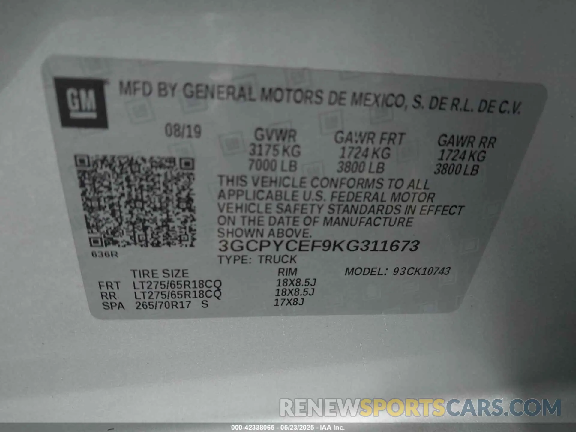 9 fotografías del automóvil dañado 3GCPYCEF9KG311673 CHEVROLET SILVERADO 1500 2019