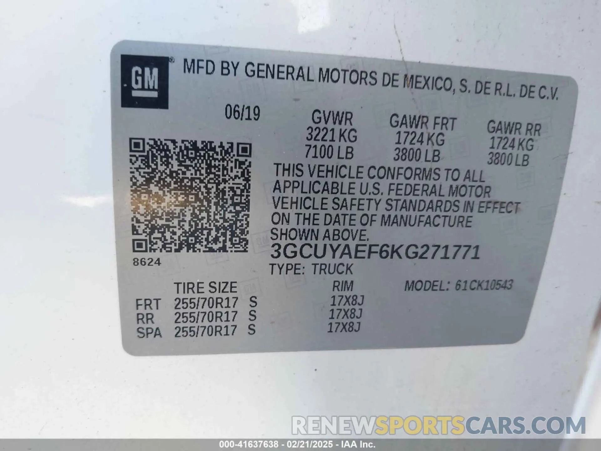 9 fotografías del automóvil dañado 3GCUYAEF6KG271771 CHEVROLET SILVERADO 1500 2019