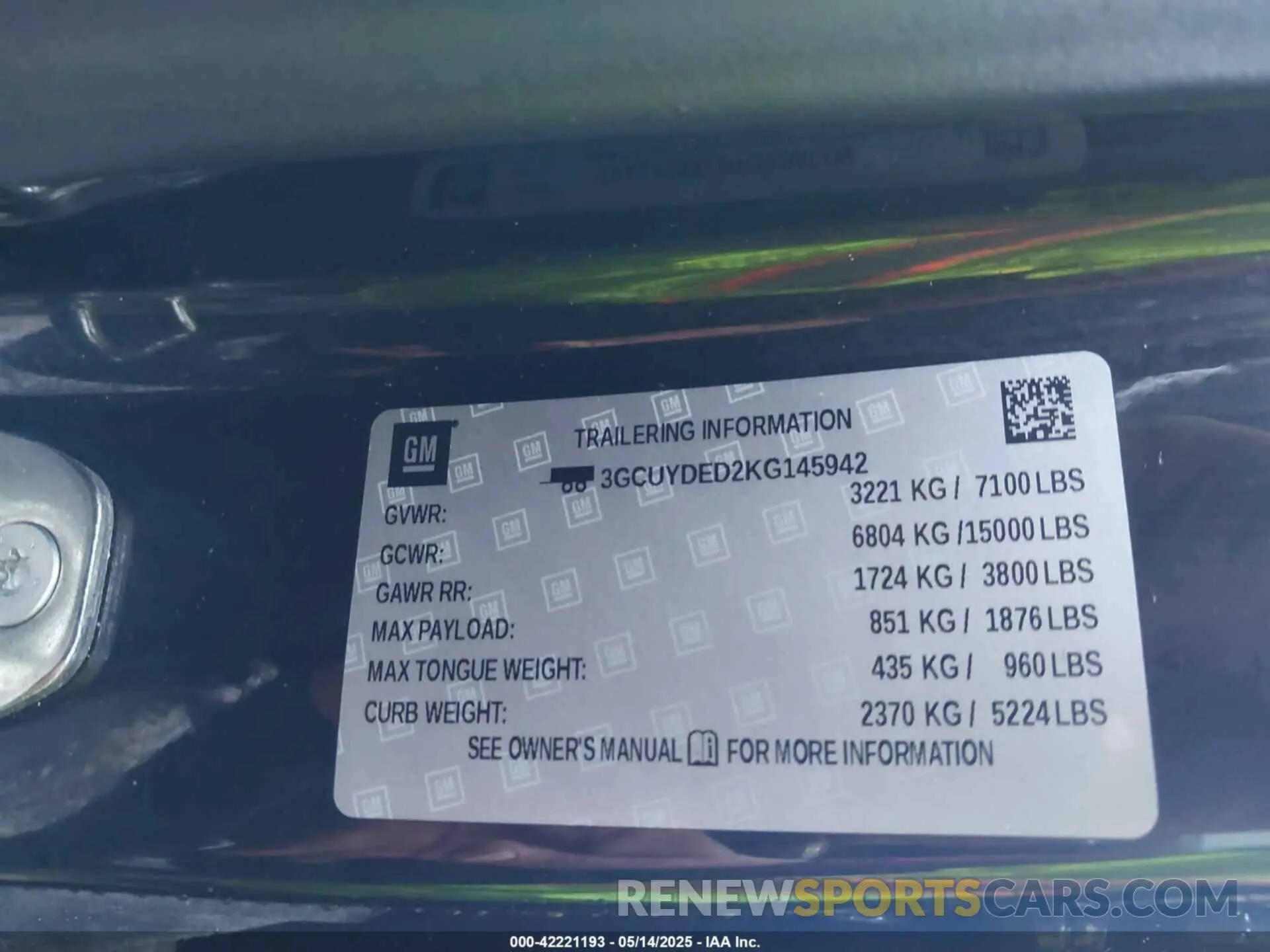 9 fotografías del automóvil dañado 3GCUYDED2KG145942 CHEVROLET SILVERADO 1500 2019