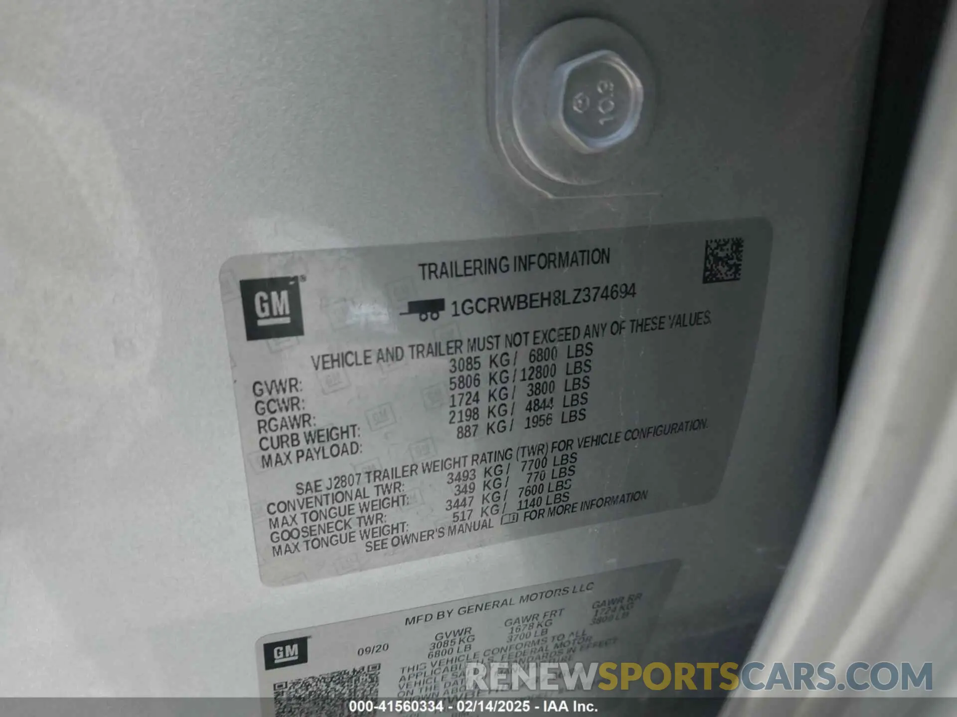 9 fotografías del automóvil dañado 1GCRWBEH8LZ374694 CHEVROLET SILVERADO 1500 2020