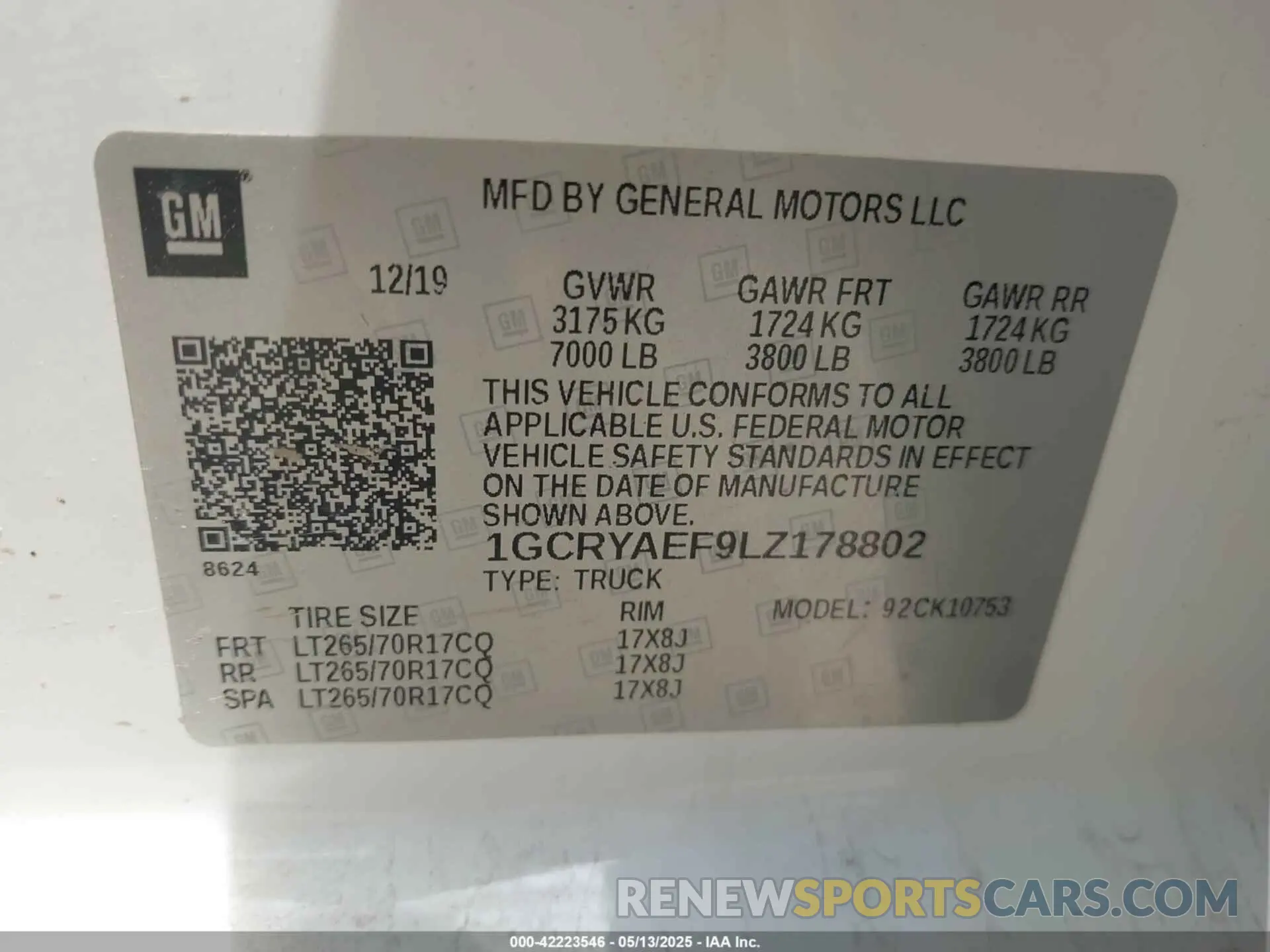 9 fotografías del automóvil dañado 1GCRYAEF9LZ178802 CHEVROLET SILVERADO 1500 2020