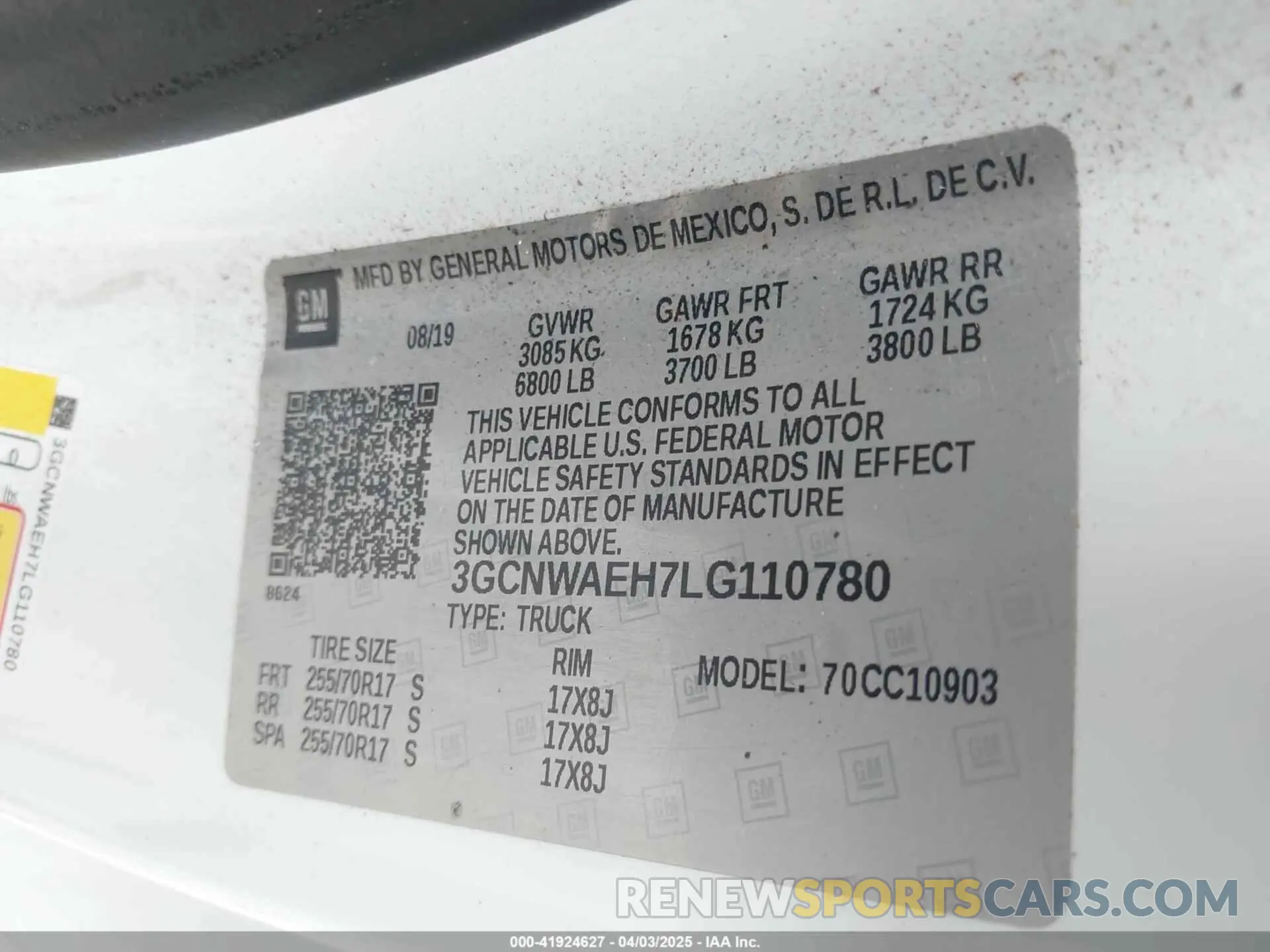 9 fotografías del automóvil dañado 3GCNWAEH7LG110780 CHEVROLET SILVERADO 1500 2020
