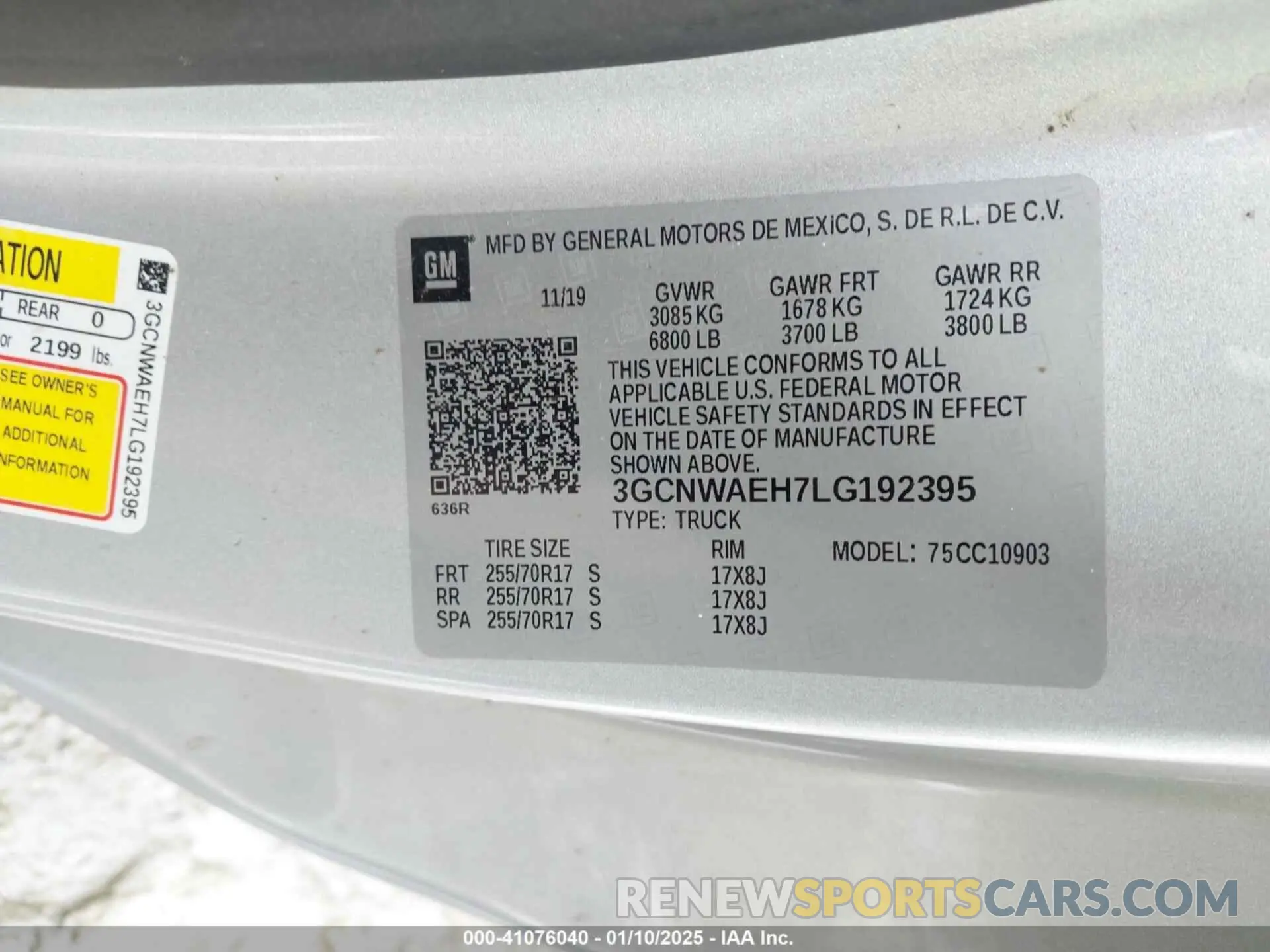 9 fotografías del automóvil dañado 3GCNWAEH7LG192395 CHEVROLET SILVERADO 1500 2020