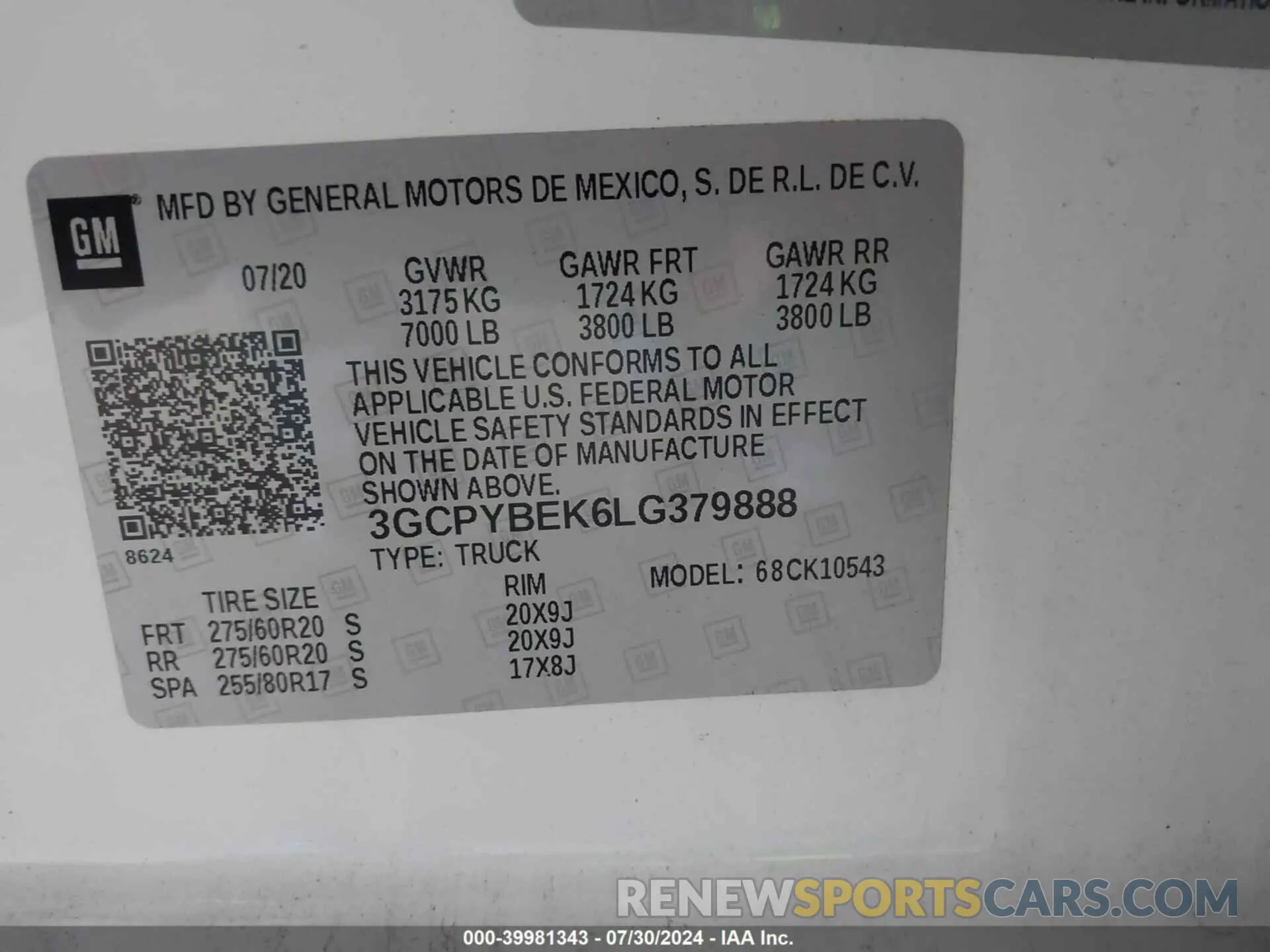9 fotografías del automóvil dañado 3GCPYBEK6LG379888 CHEVROLET SILVERADO 1500 2020