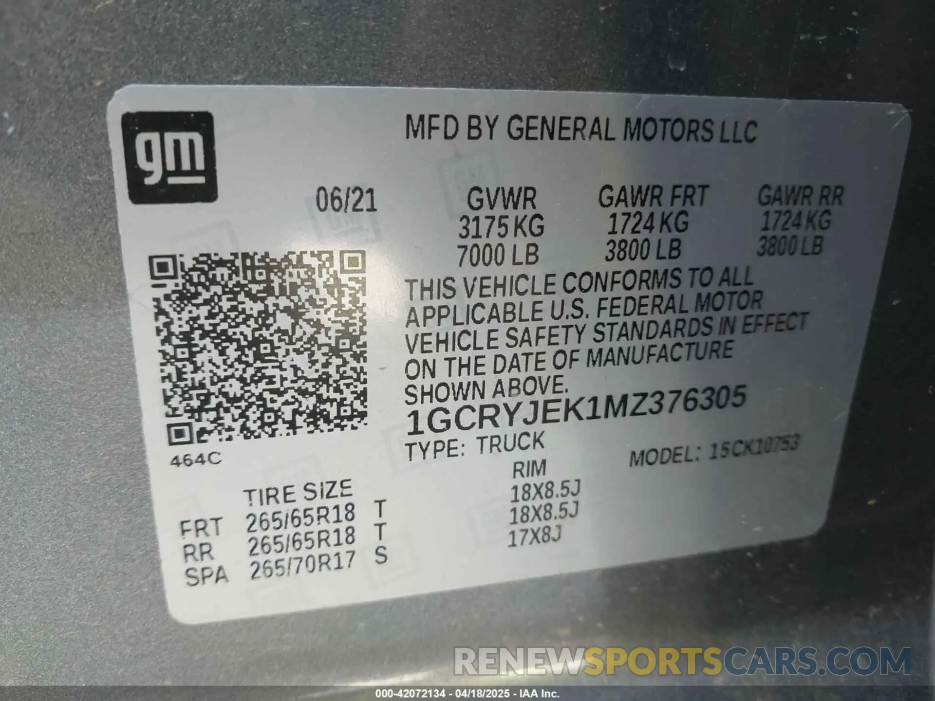 9 fotografías del automóvil dañado 1GCRYJEK1MZ376305 CHEVROLET SILVERADO 1500 2021