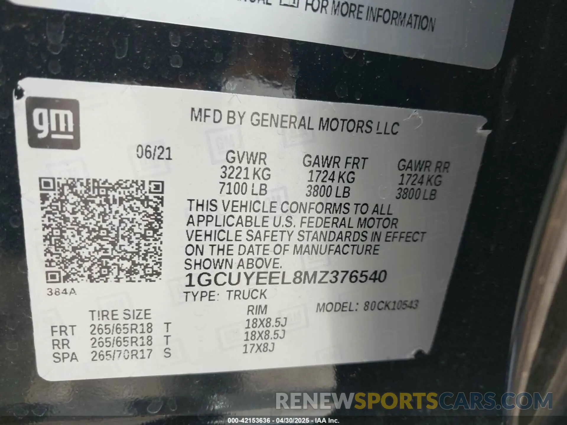 9 fotografías del automóvil dañado 1GCUYEEL8MZ376540 CHEVROLET SILVERADO 1500 2021