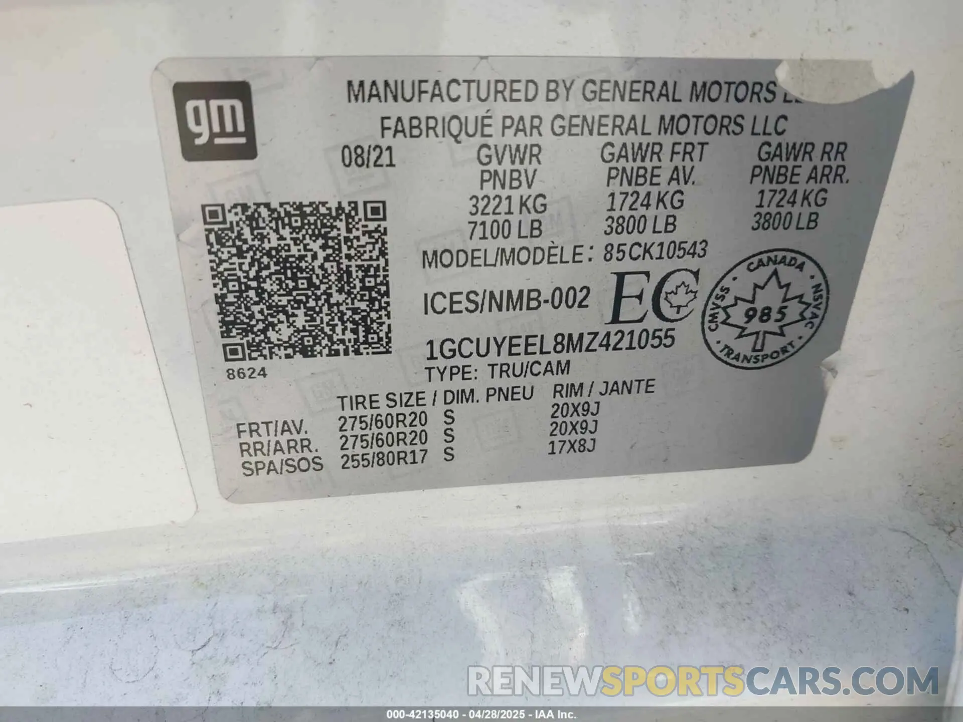 9 fotografías del automóvil dañado 1GCUYEEL8MZ421055 CHEVROLET SILVERADO 1500 2021