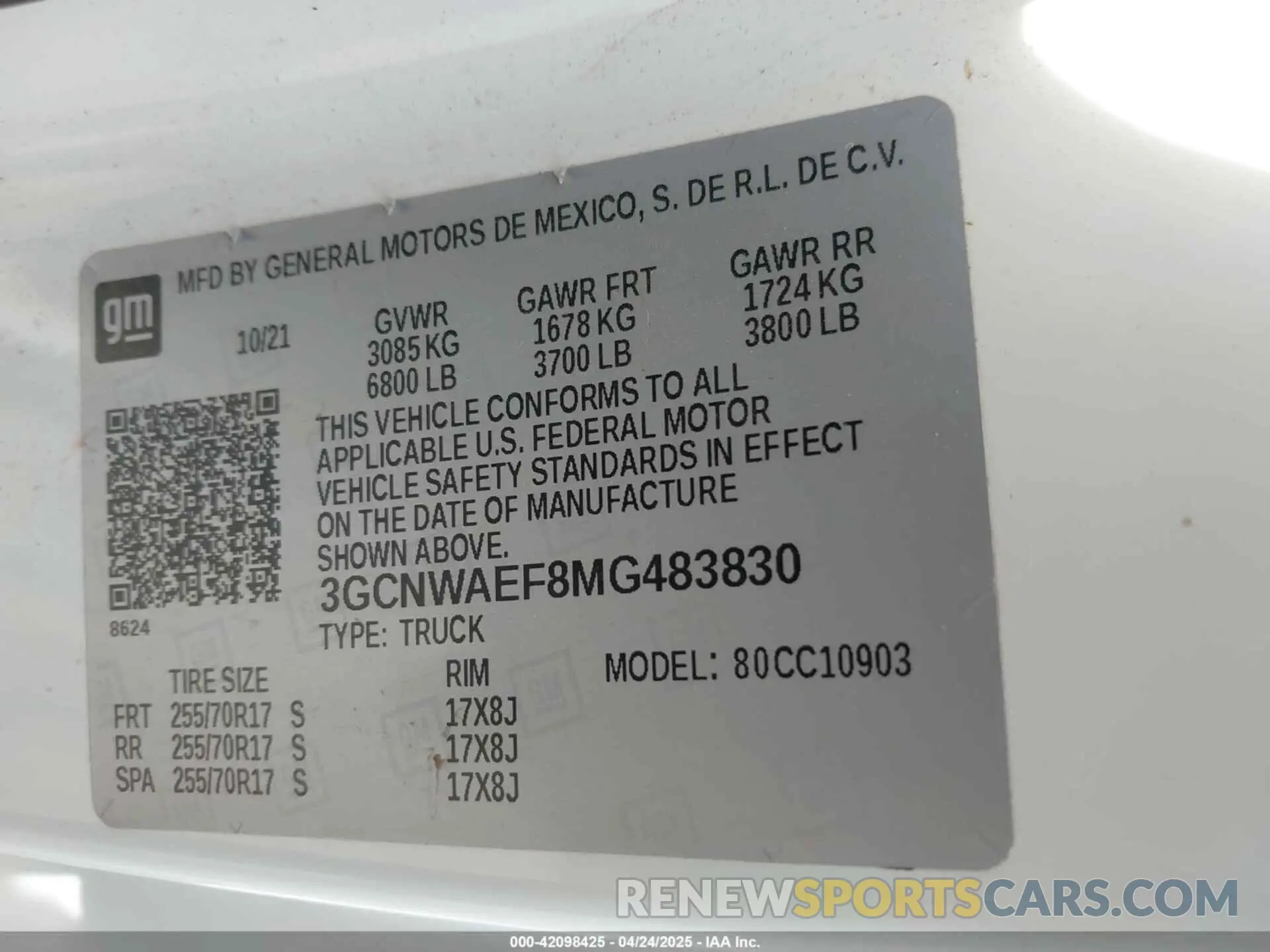 9 fotografías del automóvil dañado 3GCNWAEF8MG483830 CHEVROLET SILVERADO 1500 2021