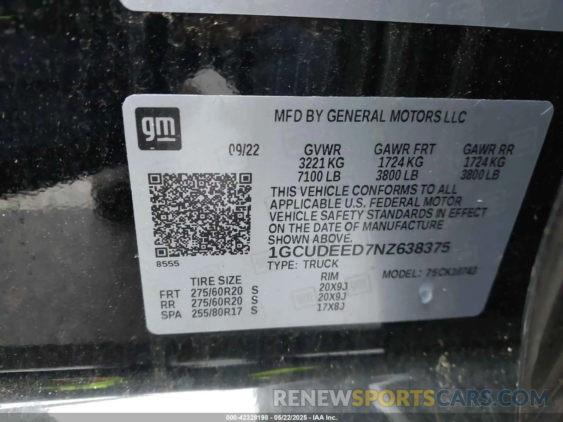 9 fotografías del automóvil dañado 1GCUDEED7NZ638375 CHEVROLET SILVERADO 1500 2022