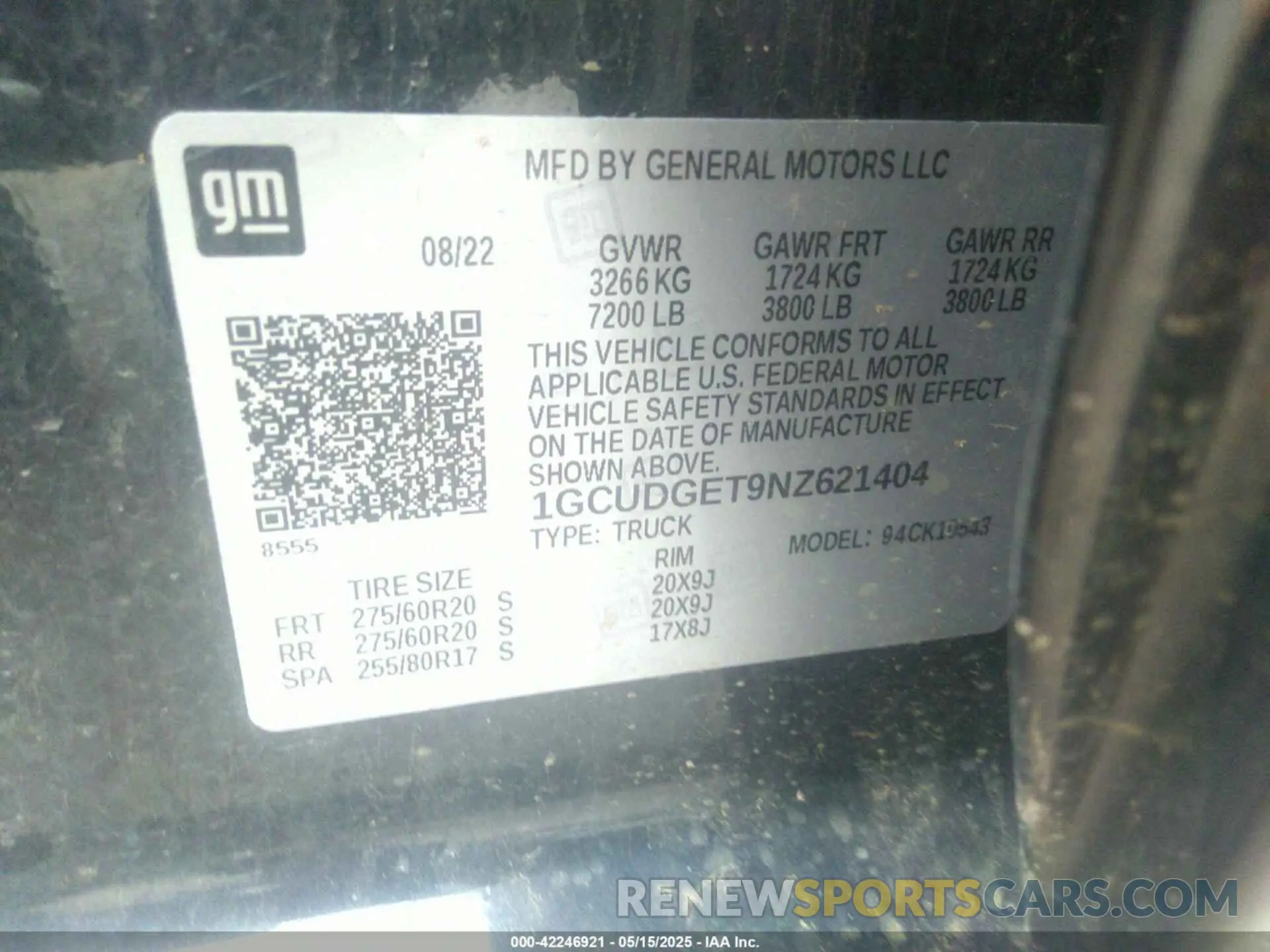 9 fotografías del automóvil dañado 1GCUDGET9NZ621404 CHEVROLET SILVERADO 1500 2022