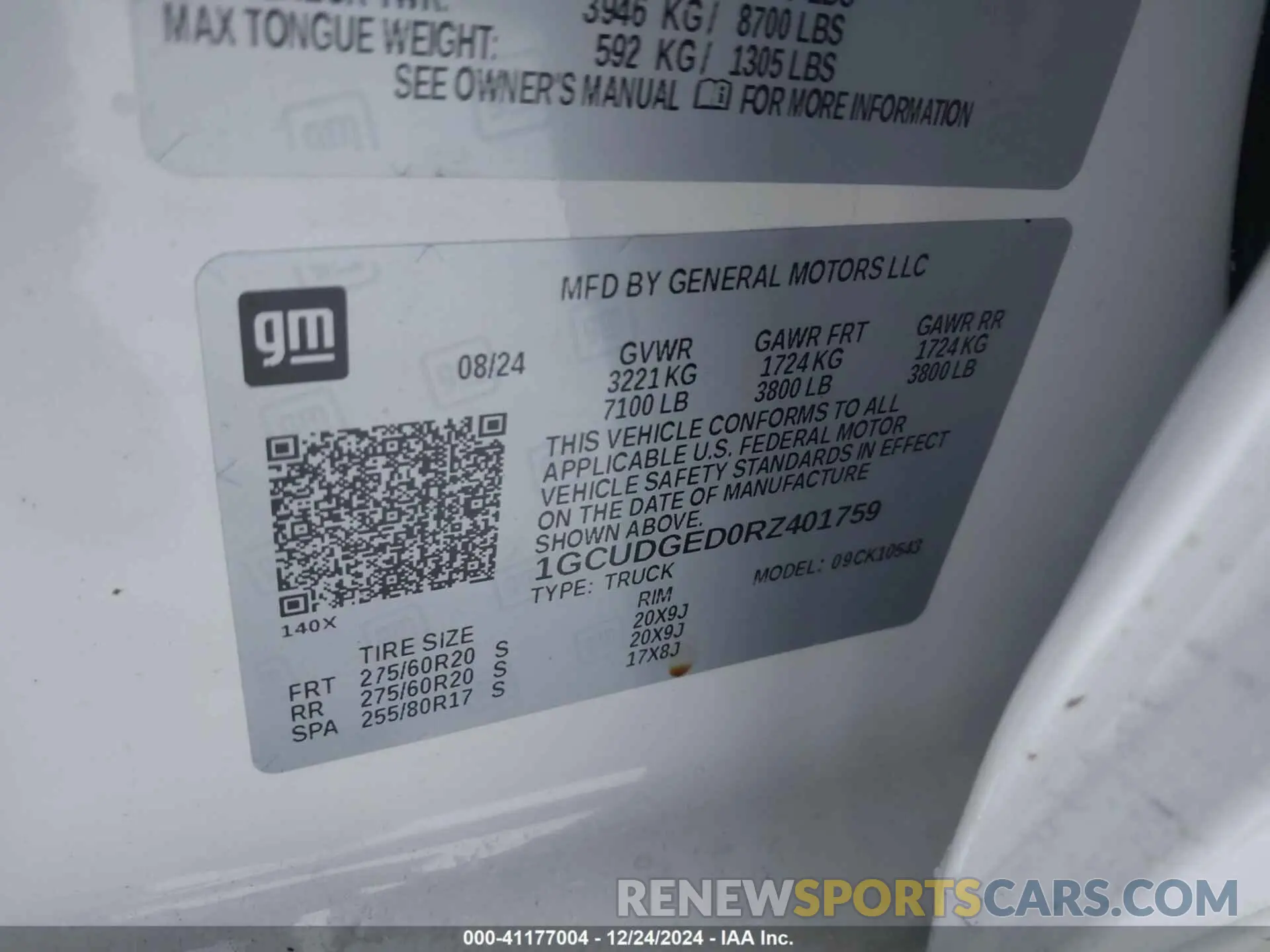 9 fotografías del automóvil dañado 1GCUDGED0RZ401759 CHEVROLET SILVERADO 1500 2024