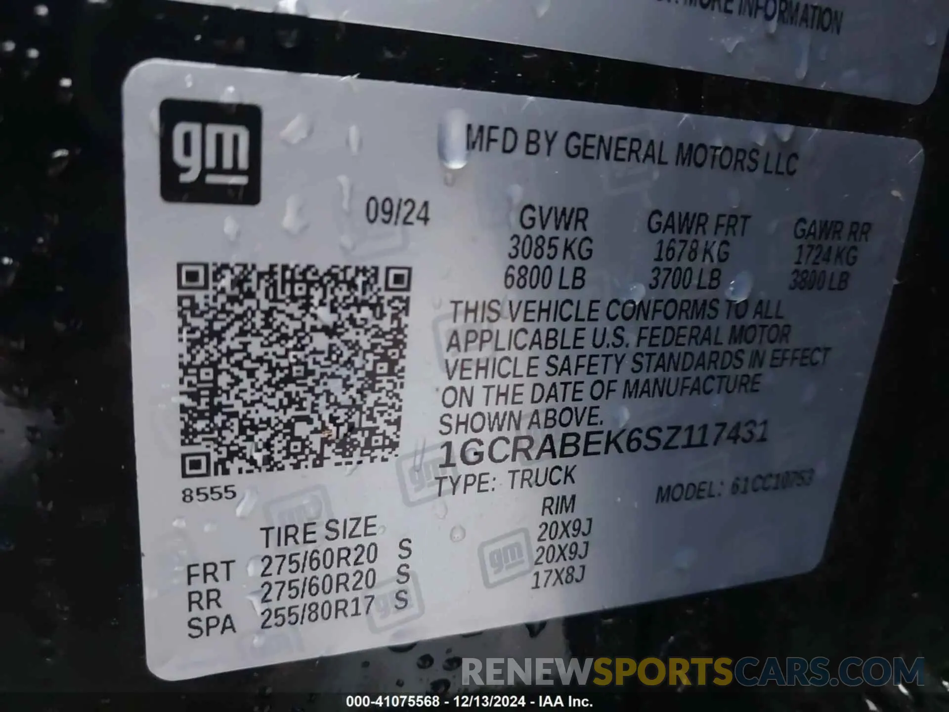 9 fotografías del automóvil dañado 1GCRABEK6SZ117431 CHEVROLET SILVERADO 1500 2025