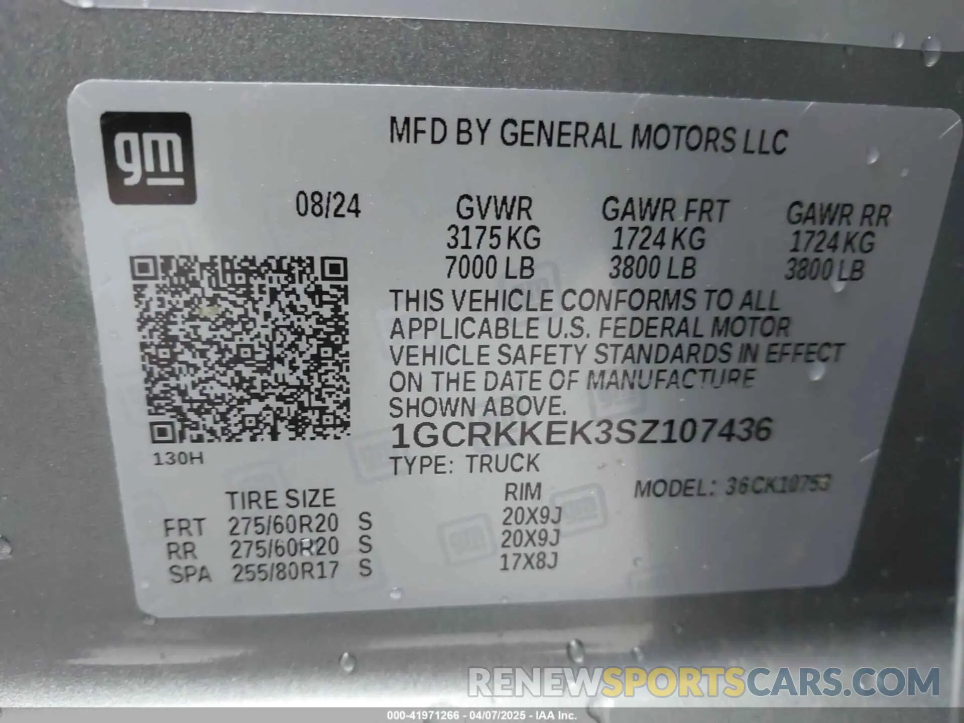 7 fotografías del automóvil dañado 1GCRKKEK3SZ107436 CHEVROLET SILVERADO 1500 2025