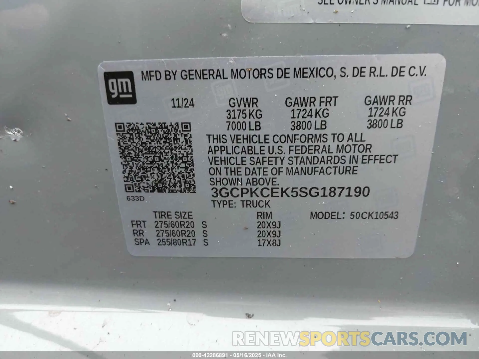 9 fotografías del automóvil dañado 3GCPKCEK5SG187190 CHEVROLET SILVERADO 1500 2025