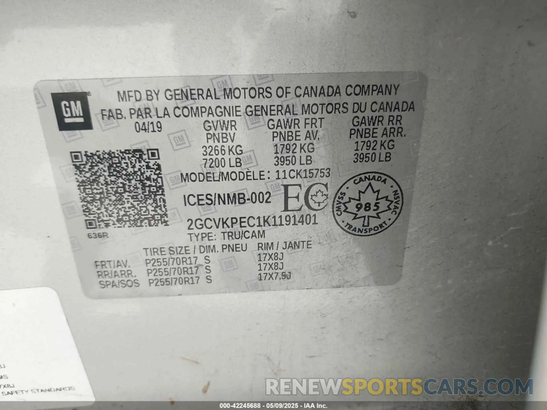 9 fotografías del automóvil dañado 2GCVKPEC1K1191401 CHEVROLET SILVERADO 1500 LD 2019