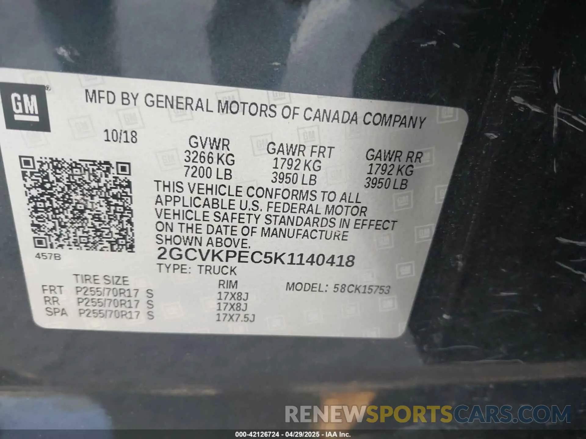 9 fotografías del automóvil dañado 2GCVKPEC5K1140418 CHEVROLET SILVERADO 1500 LD 2019