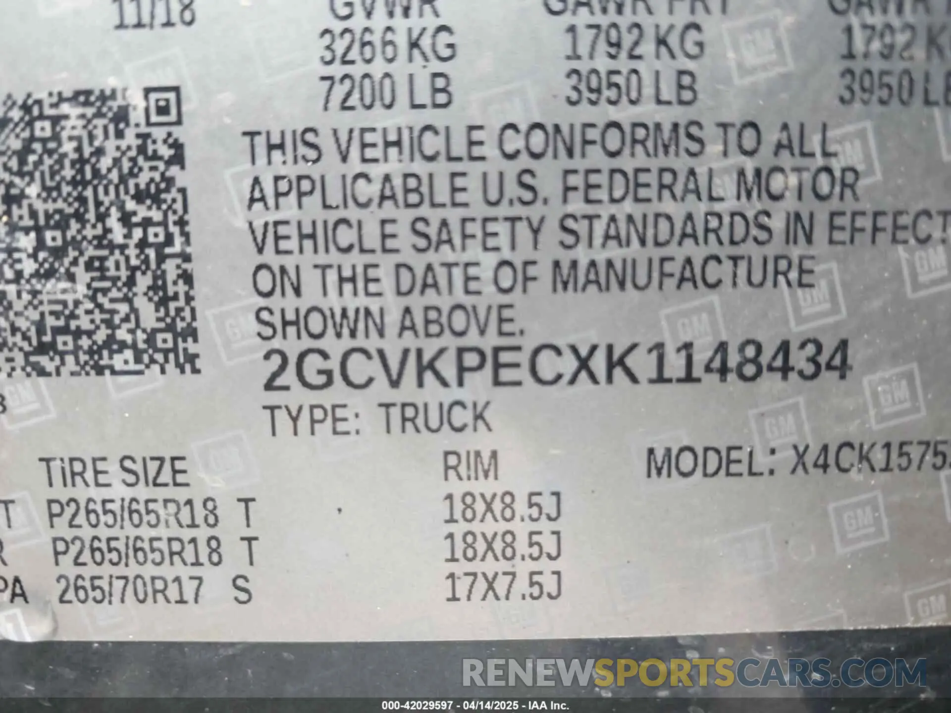 9 fotografías del automóvil dañado 2GCVKPECXK1148434 CHEVROLET SILVERADO 1500 LD 2019