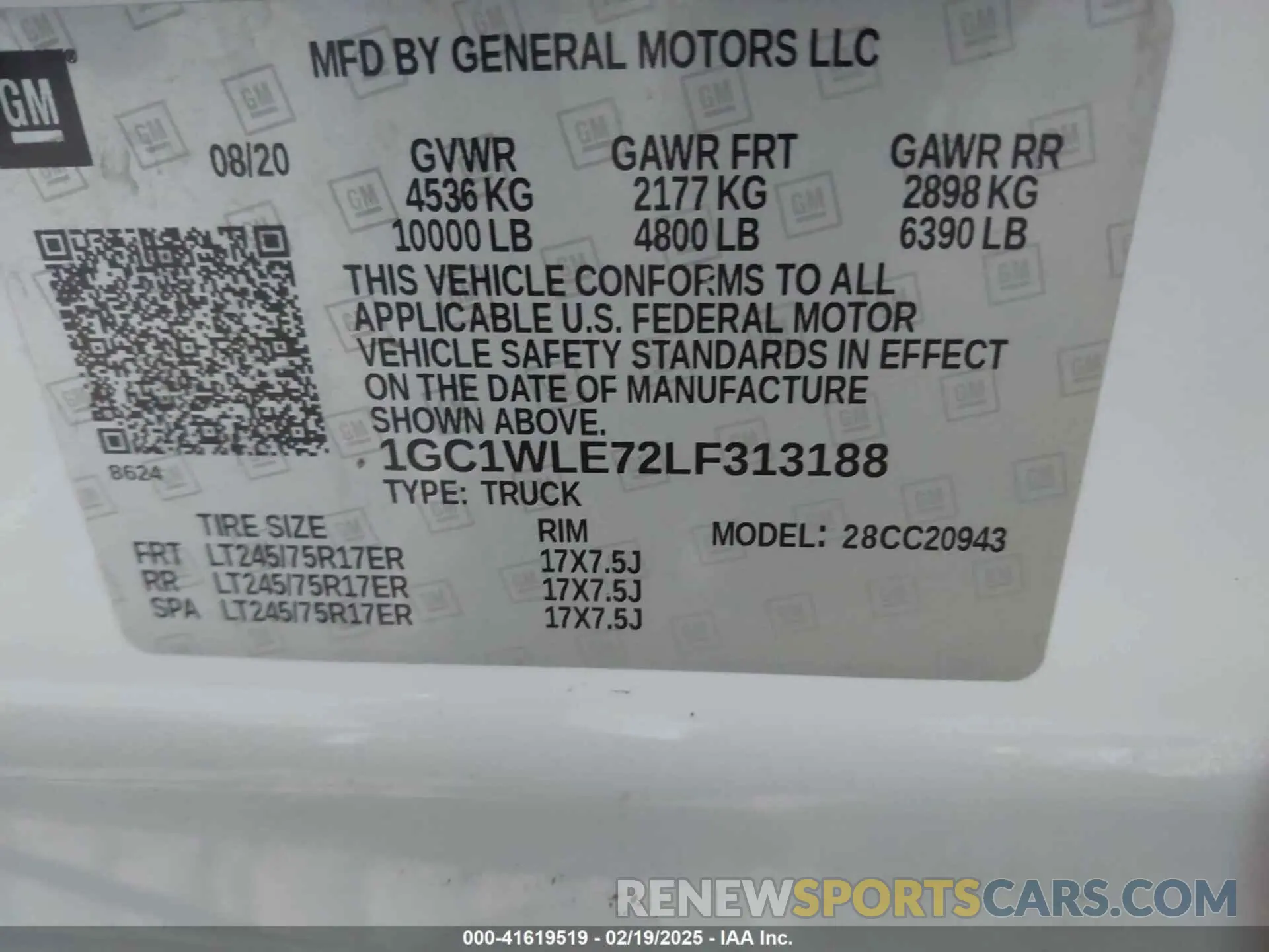 9 fotografías del automóvil dañado 1GC1WLE72LF313188 CHEVROLET SILVERADO 2500HD 2020