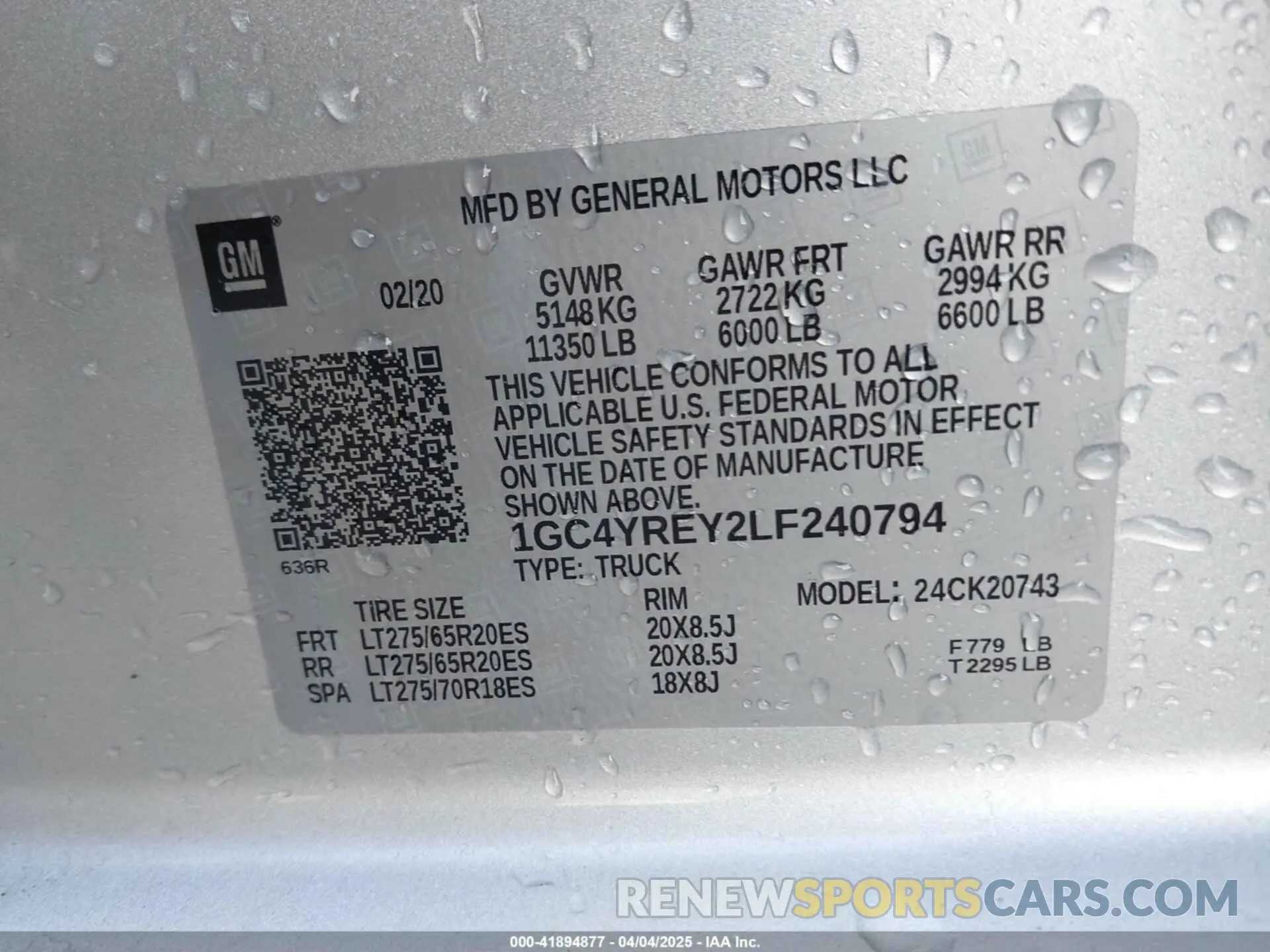 8 fotografías del automóvil dañado 1GC4YREY2LF240794 CHEVROLET SILVERADO 2500HD 2020