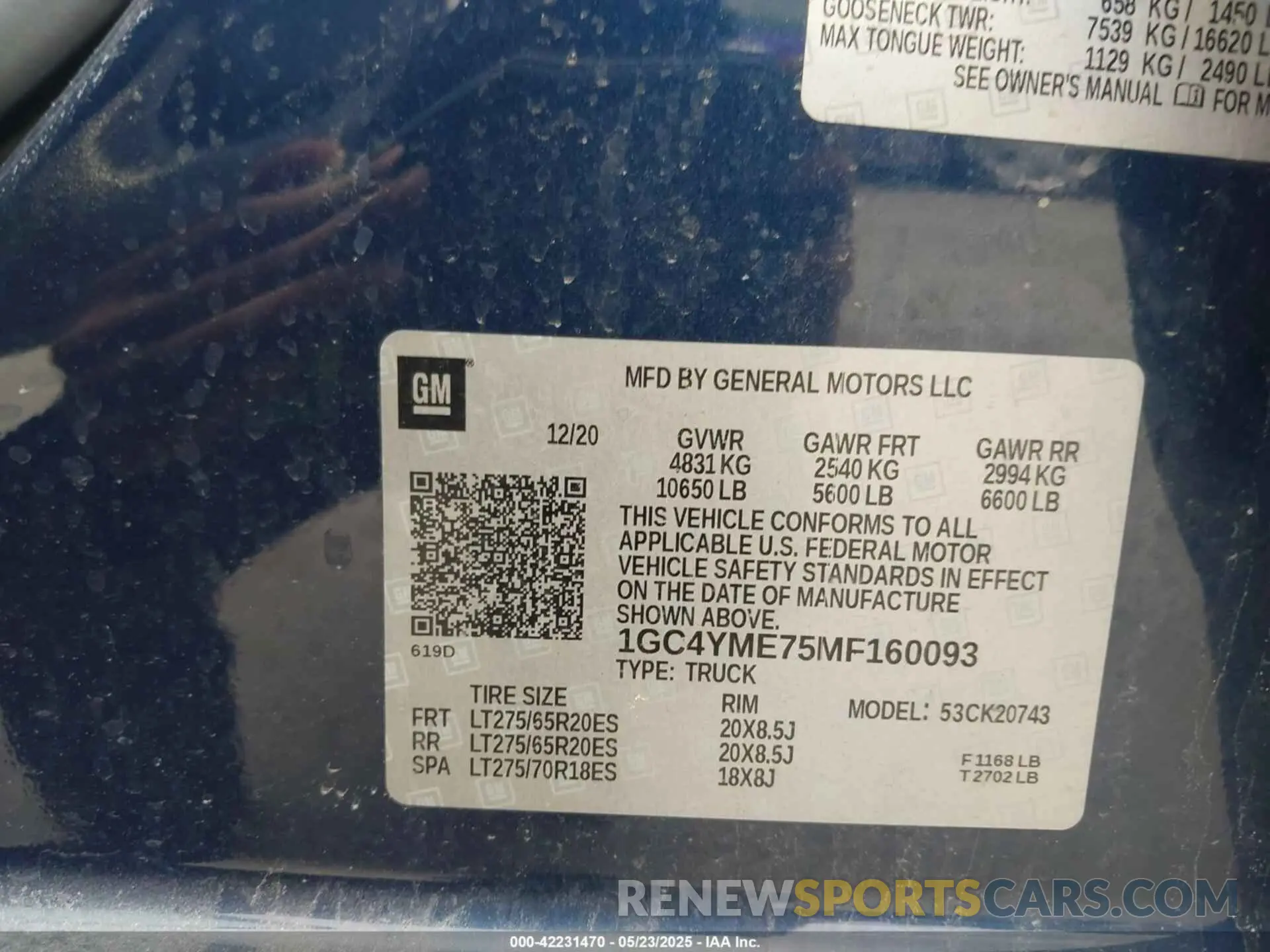8 fotografías del automóvil dañado 1GC4YME75MF160093 CHEVROLET SILVERADO 2500HD 2021