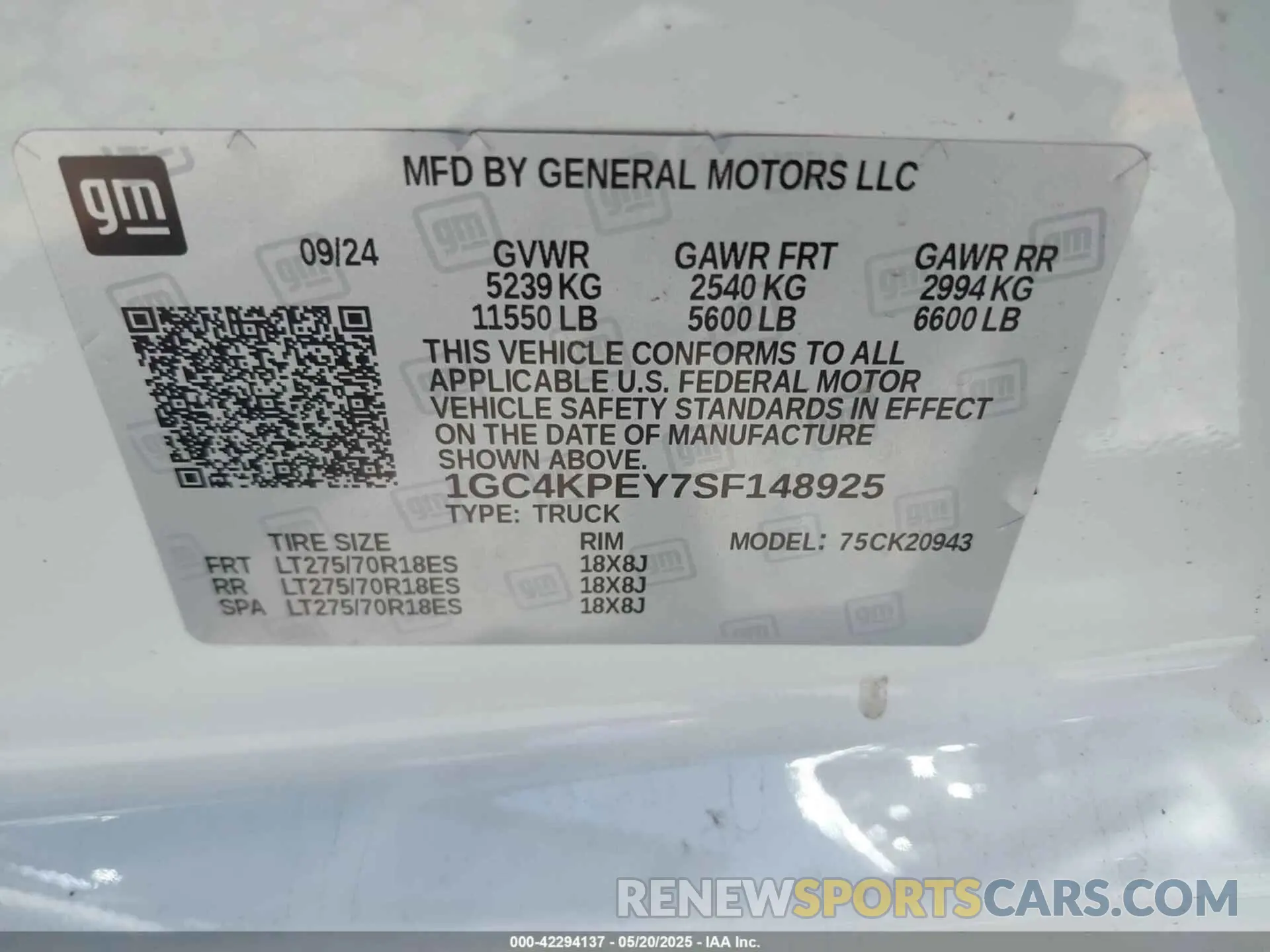8 fotografías del automóvil dañado 1GC4KPEY7SF148925 CHEVROLET SILVERADO 2500HD 2025
