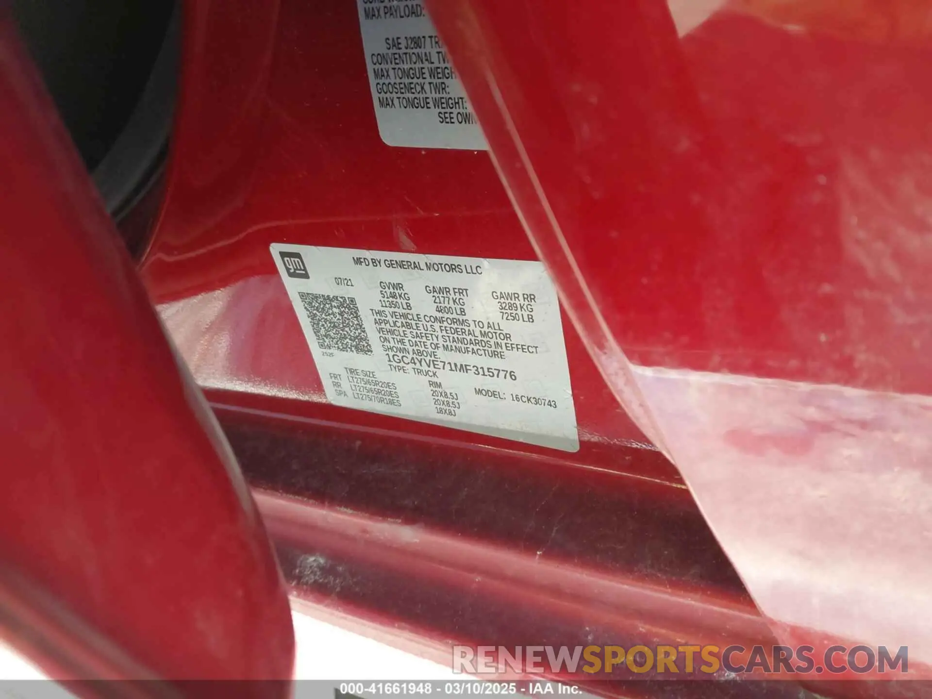 9 fotografías del automóvil dañado 1GC4YVE71MF315776 CHEVROLET SILVERADO 3500HD 2021
