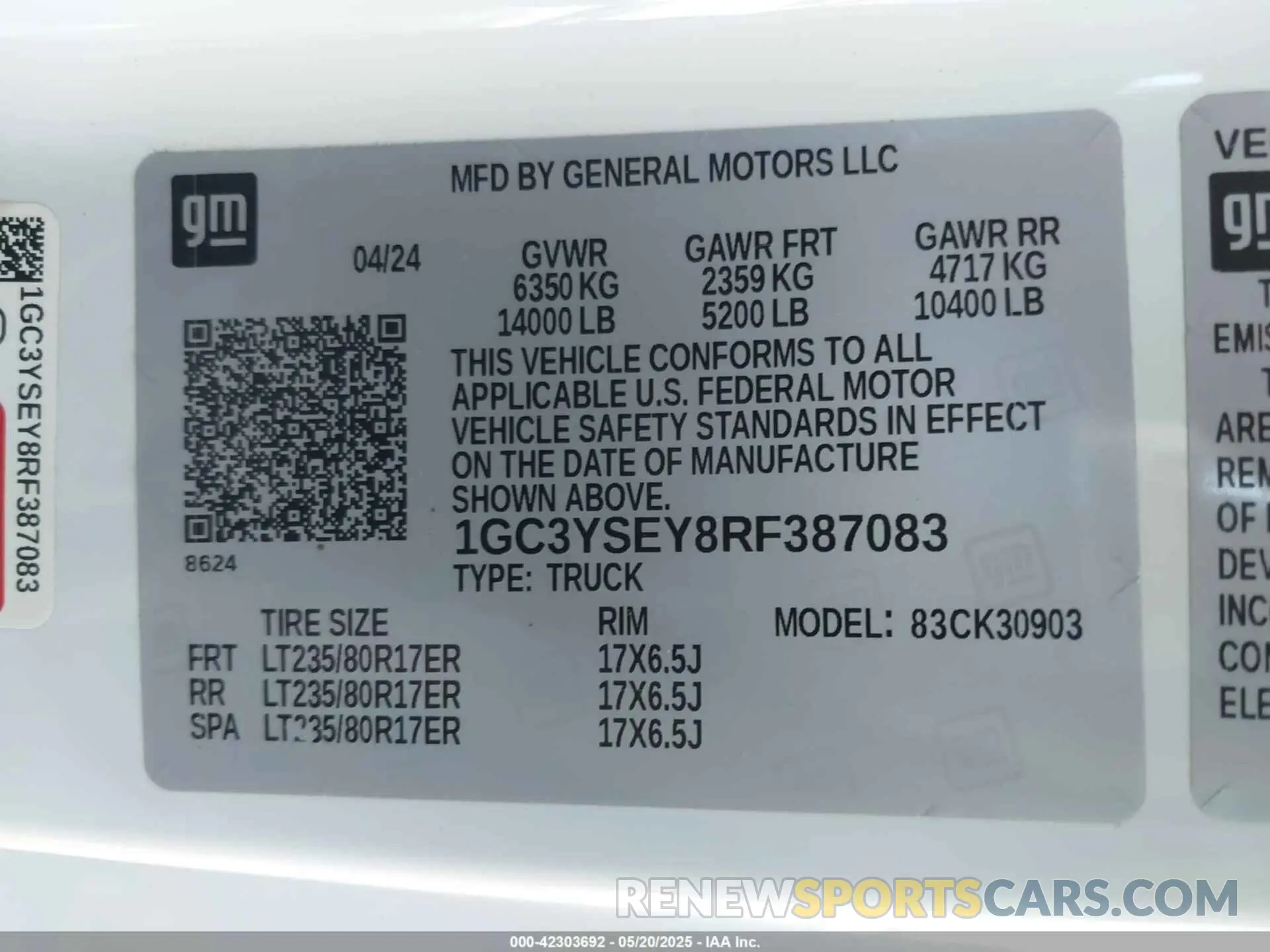 8 fotografías del automóvil dañado 1GC3YSEY8RF387083 CHEVROLET SILVERADO 3500HD 2024