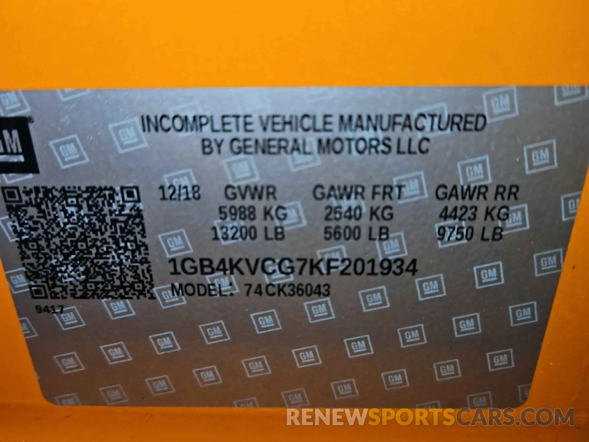 1 fotografías del automóvil dañado 1GB4KVCG7KF201934 CHEVROLET SILVERADO 3500HD CHASSIS 2019
