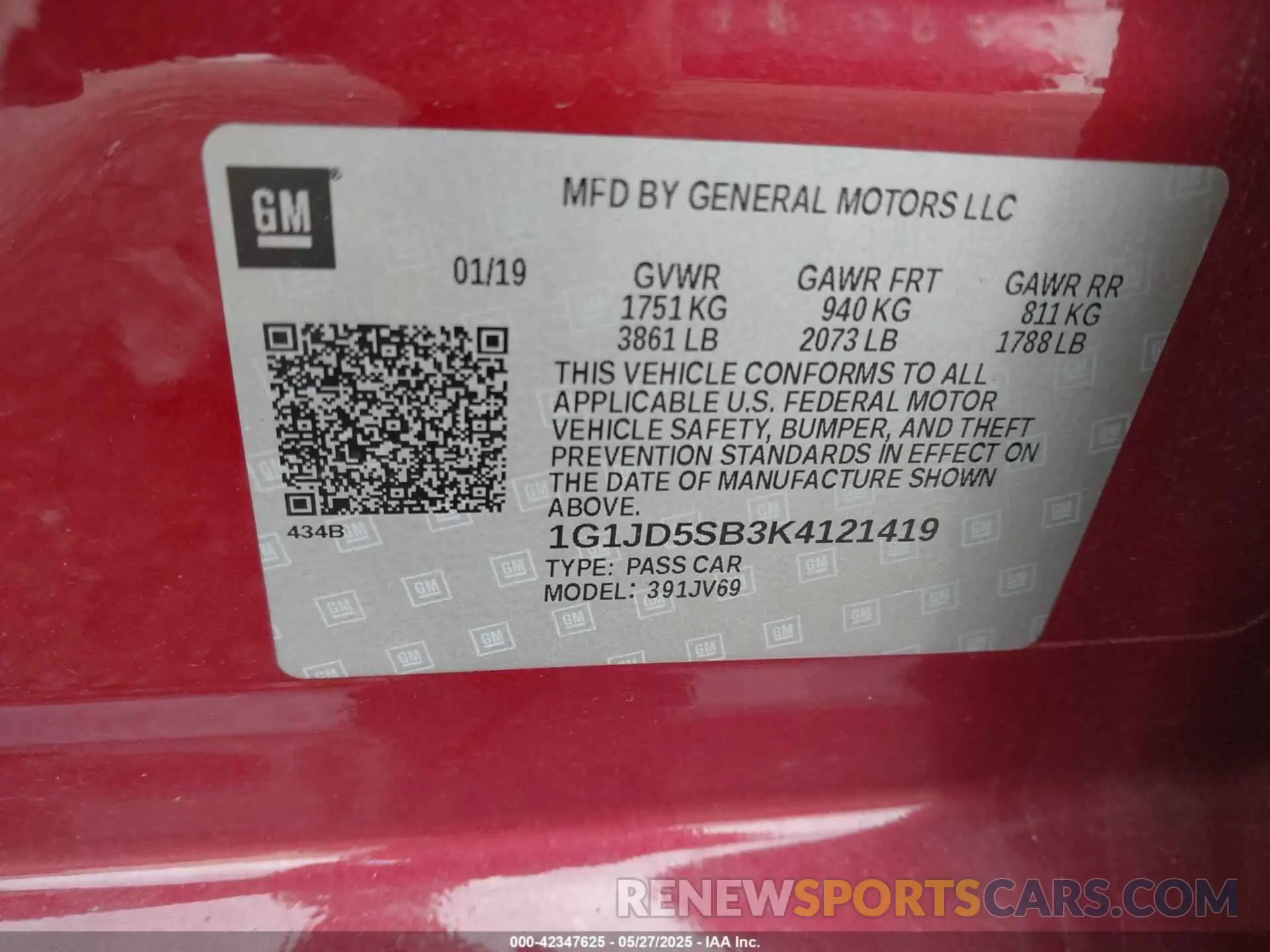 9 fotografías del automóvil dañado 1G1JD5SB3K4121419 CHEVROLET SONIC 2019