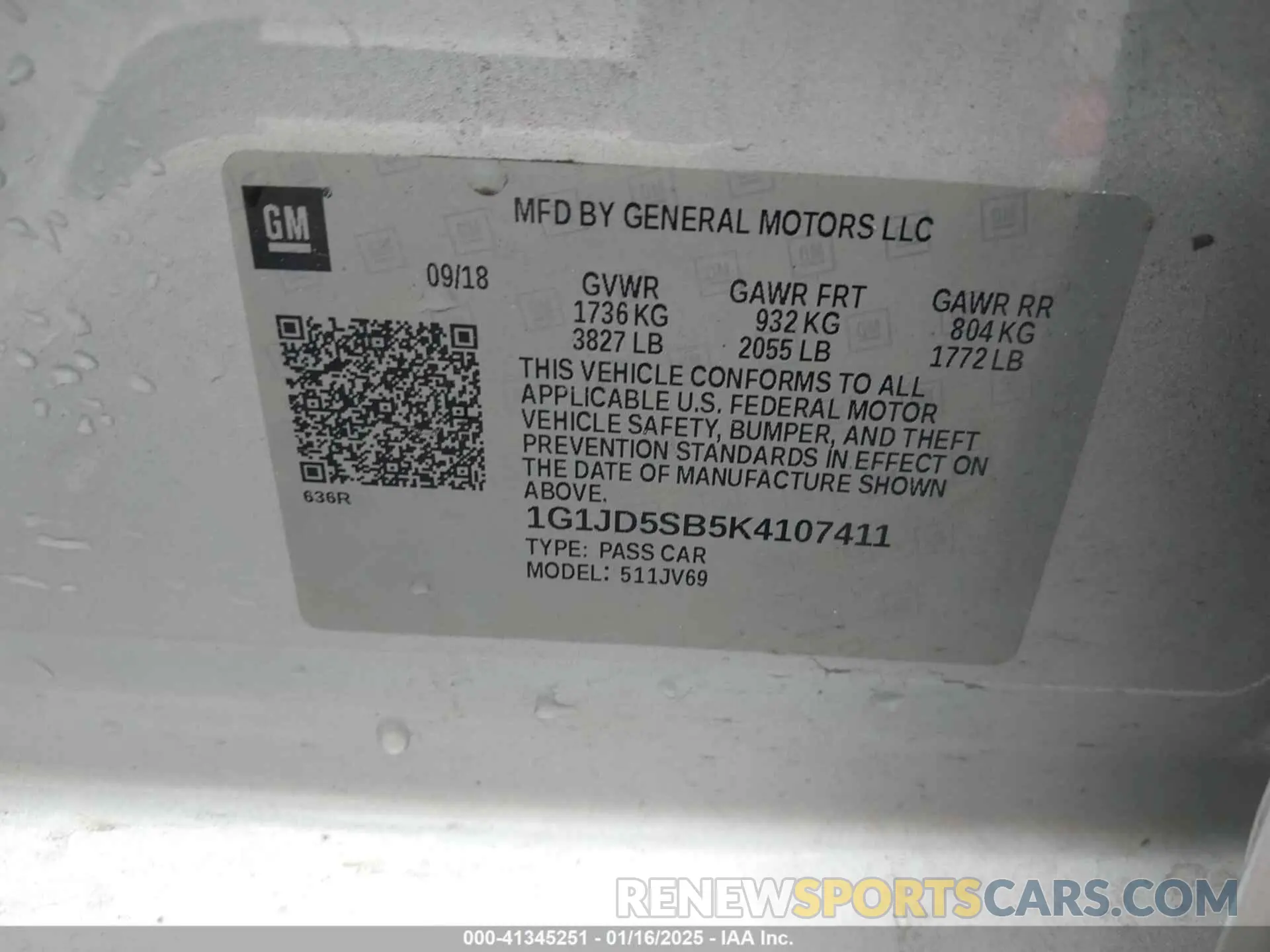 9 fotografías del automóvil dañado 1G1JD5SB5K4107411 CHEVROLET SONIC 2019