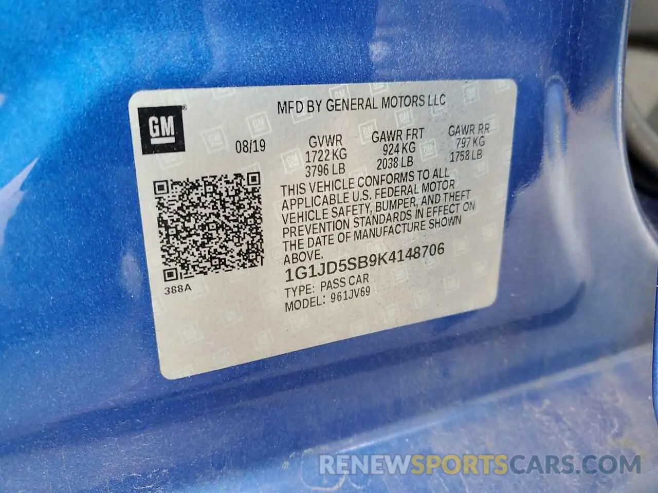 12 fotografías del automóvil dañado 1G1JD5SB9K4148706 CHEVROLET SONIC 2019