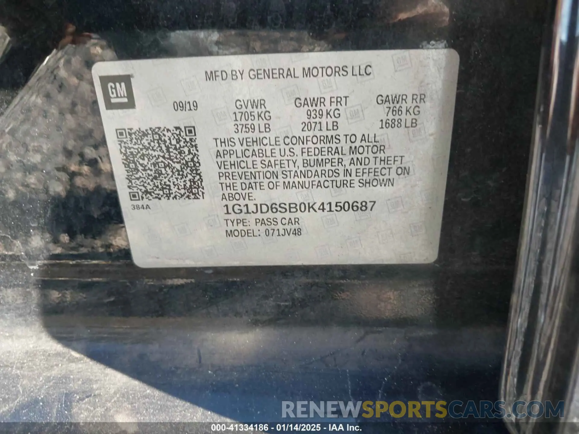 9 fotografías del automóvil dañado 1G1JD6SB0K4150687 CHEVROLET SONIC 2019