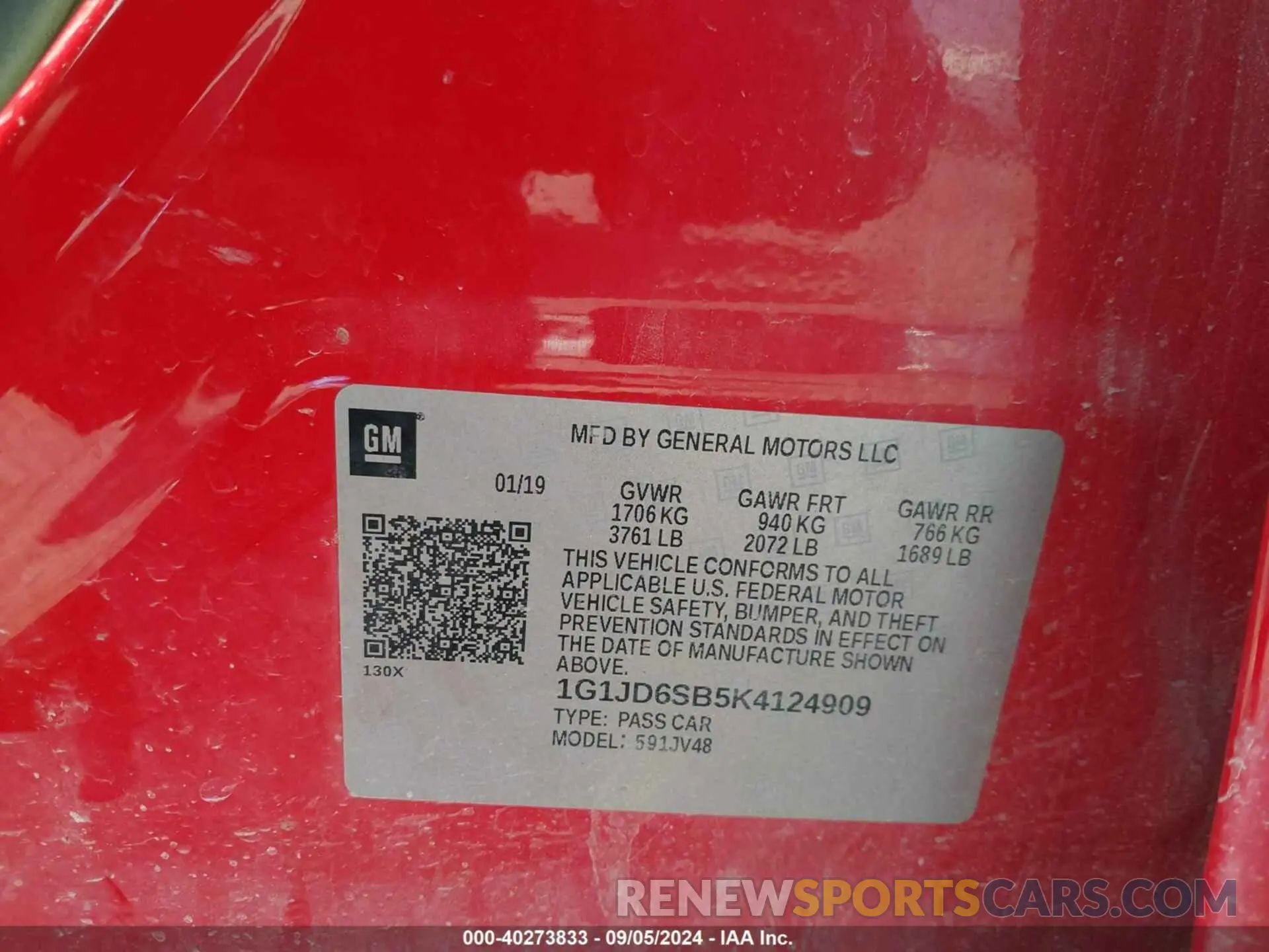 9 fotografías del automóvil dañado 1G1JD6SB5K4124909 CHEVROLET SONIC 2019