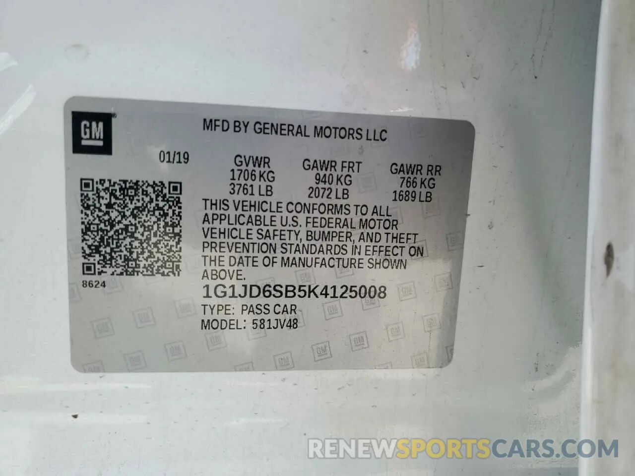 15 fotografías del automóvil dañado 1G1JD6SB5K4125008 CHEVROLET SONIC 2019
