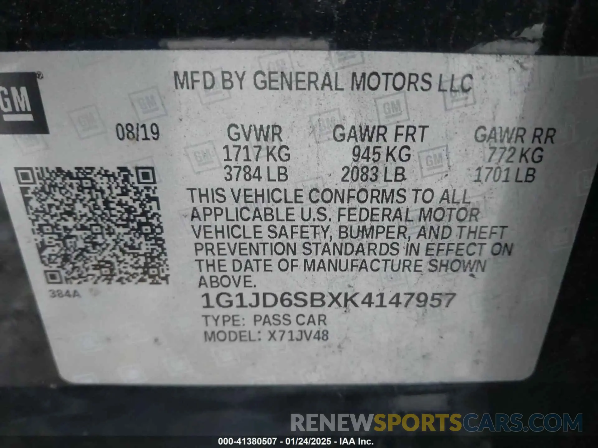 9 fotografías del automóvil dañado 1G1JD6SBXK4147957 CHEVROLET SONIC 2019