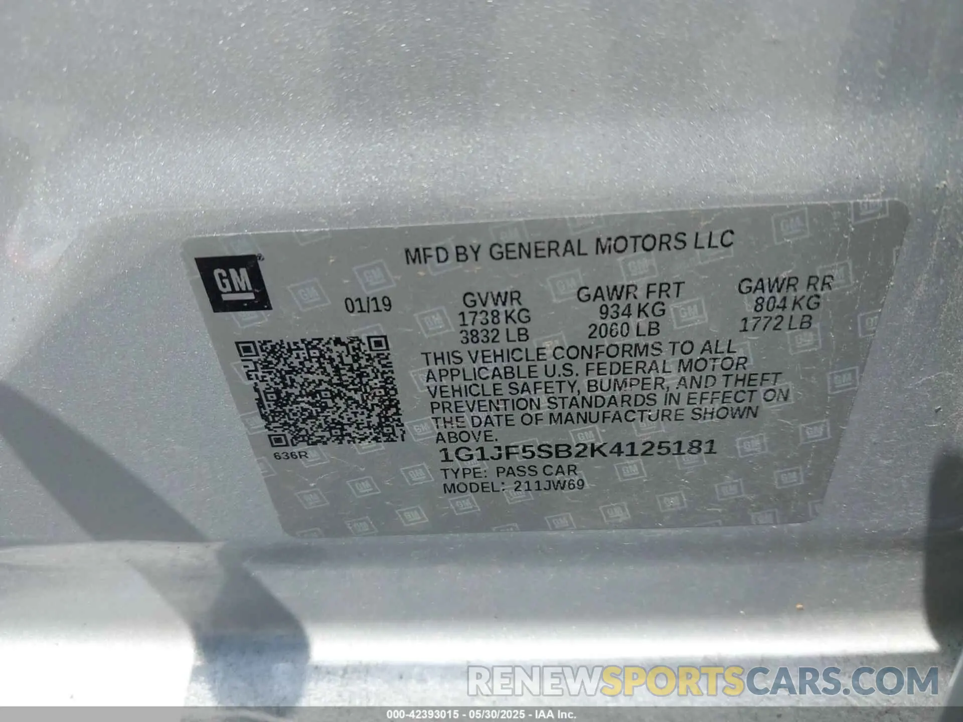 9 fotografías del automóvil dañado 1G1JF5SB2K4125181 CHEVROLET SONIC 2019